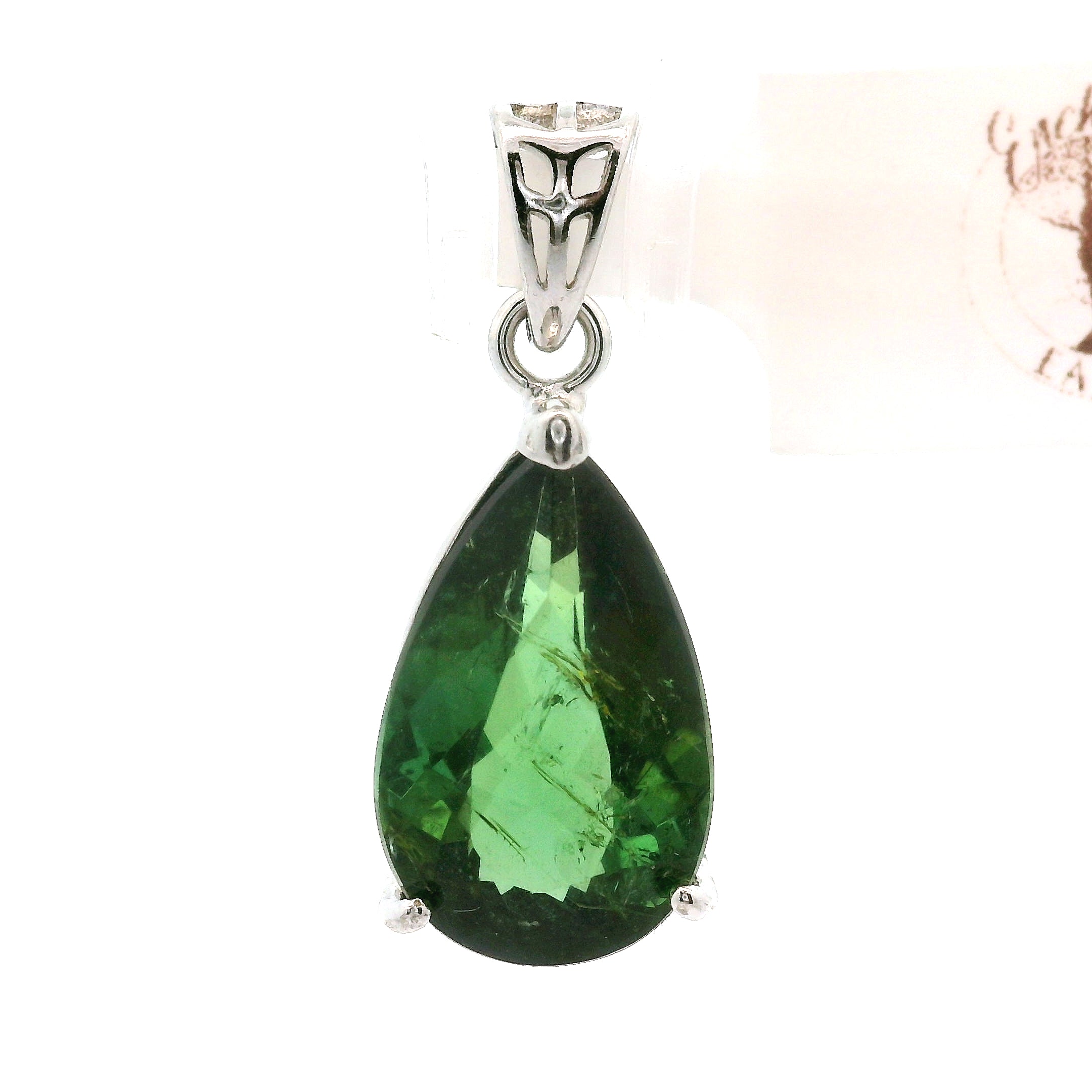 Green Tourmaline Faceted Pendant .925 Silver for Removing Insecurities and Helping Inspire Creativity