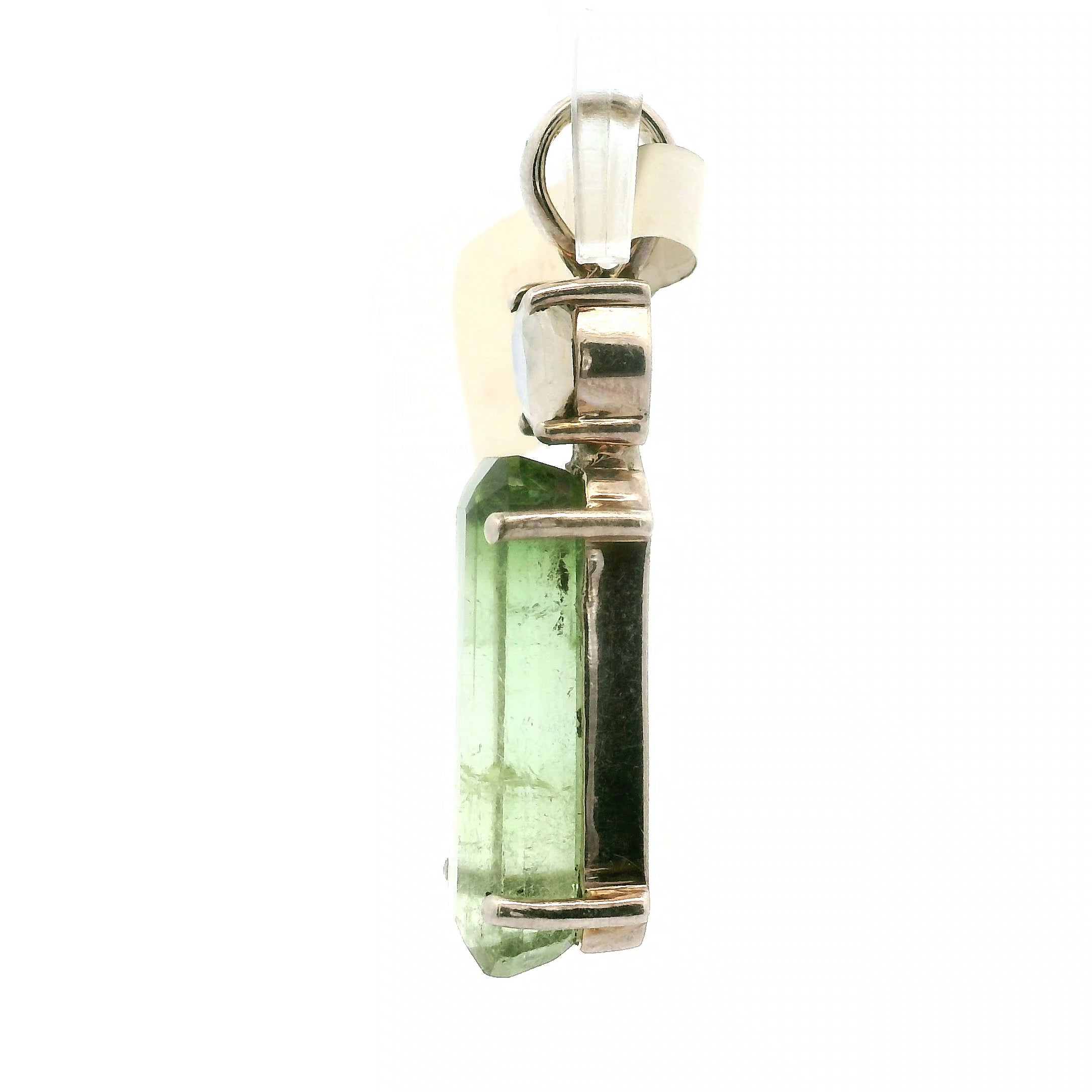 Green Tourmaline with Moonstone Pendant .925 Silver for Removing Insecurities, Helping Inspire Creativity and New Beginnings