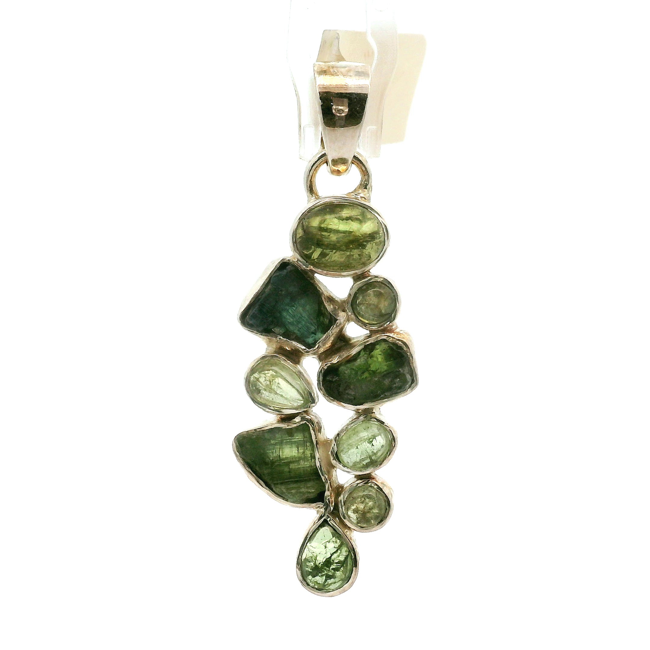 Green Tourmaline Multi-Stone Pendants .925 Silver for Removing Insecurities, and Inspiring Creativity