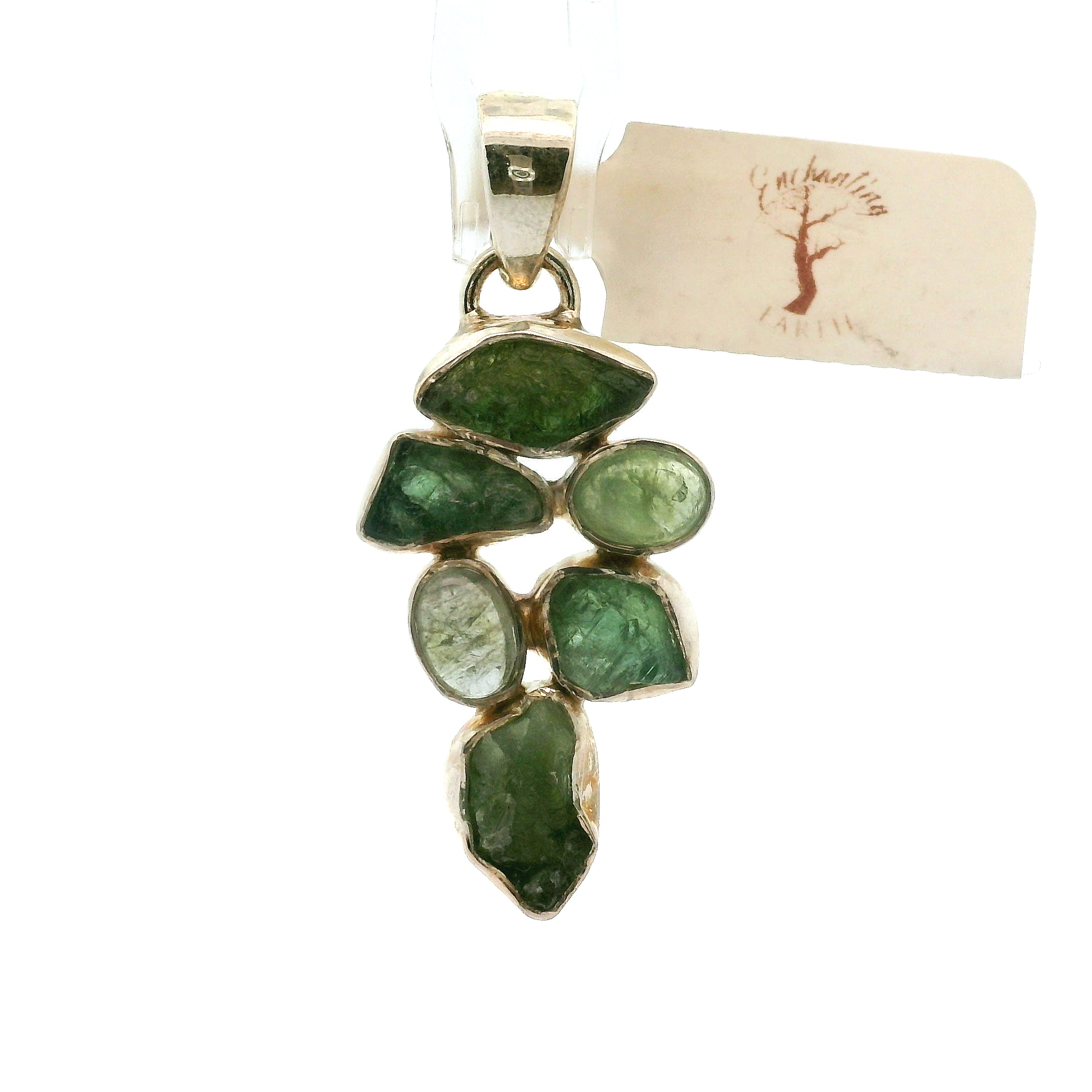 Green Tourmaline Multi-Stone Pendants .925 Silver for Removing Insecurities, and Inspiring Creativity