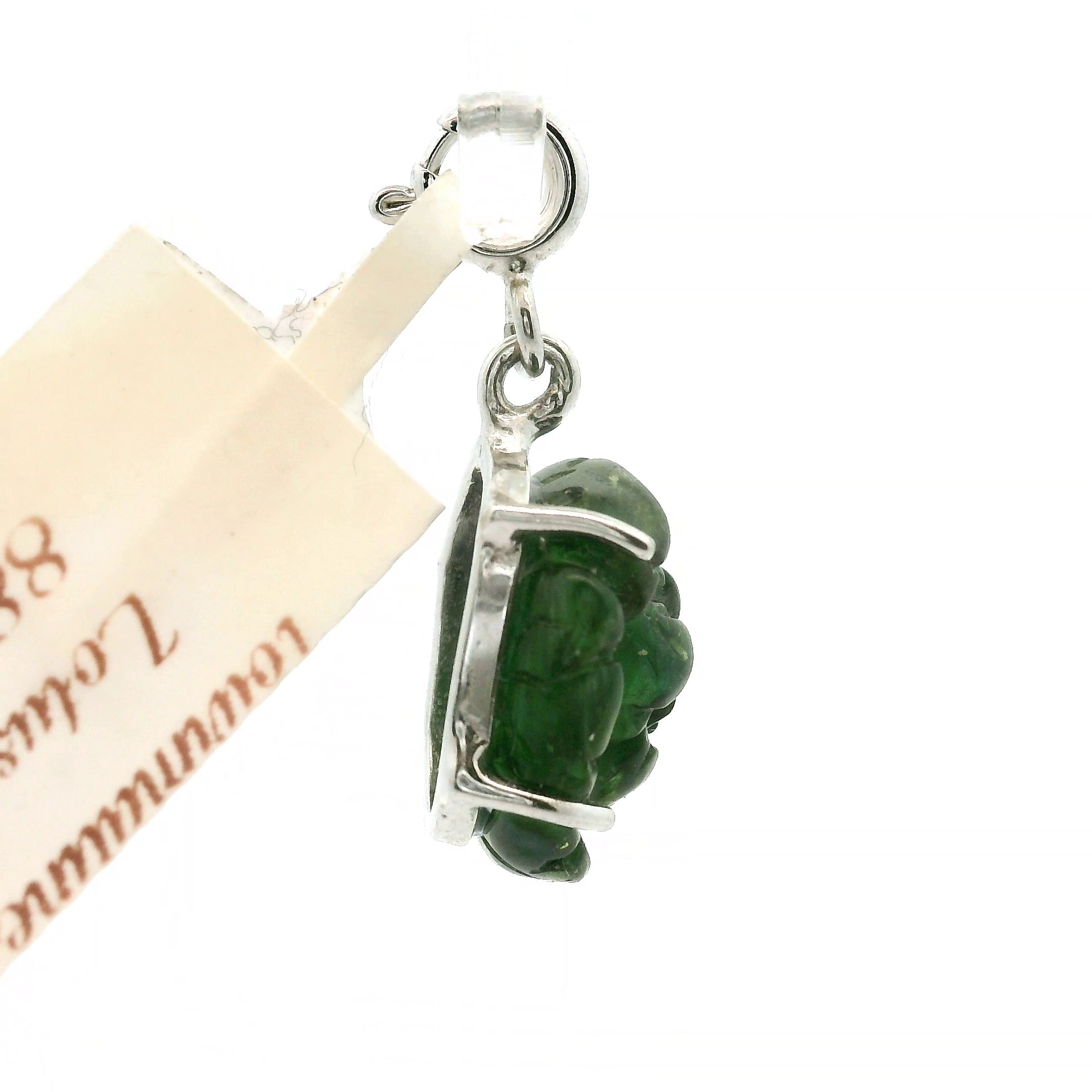 Green Tourmaline Carved Lotus Charm Pendants .925 Silver for Removing Insecurities and Helping Inspire Creativity