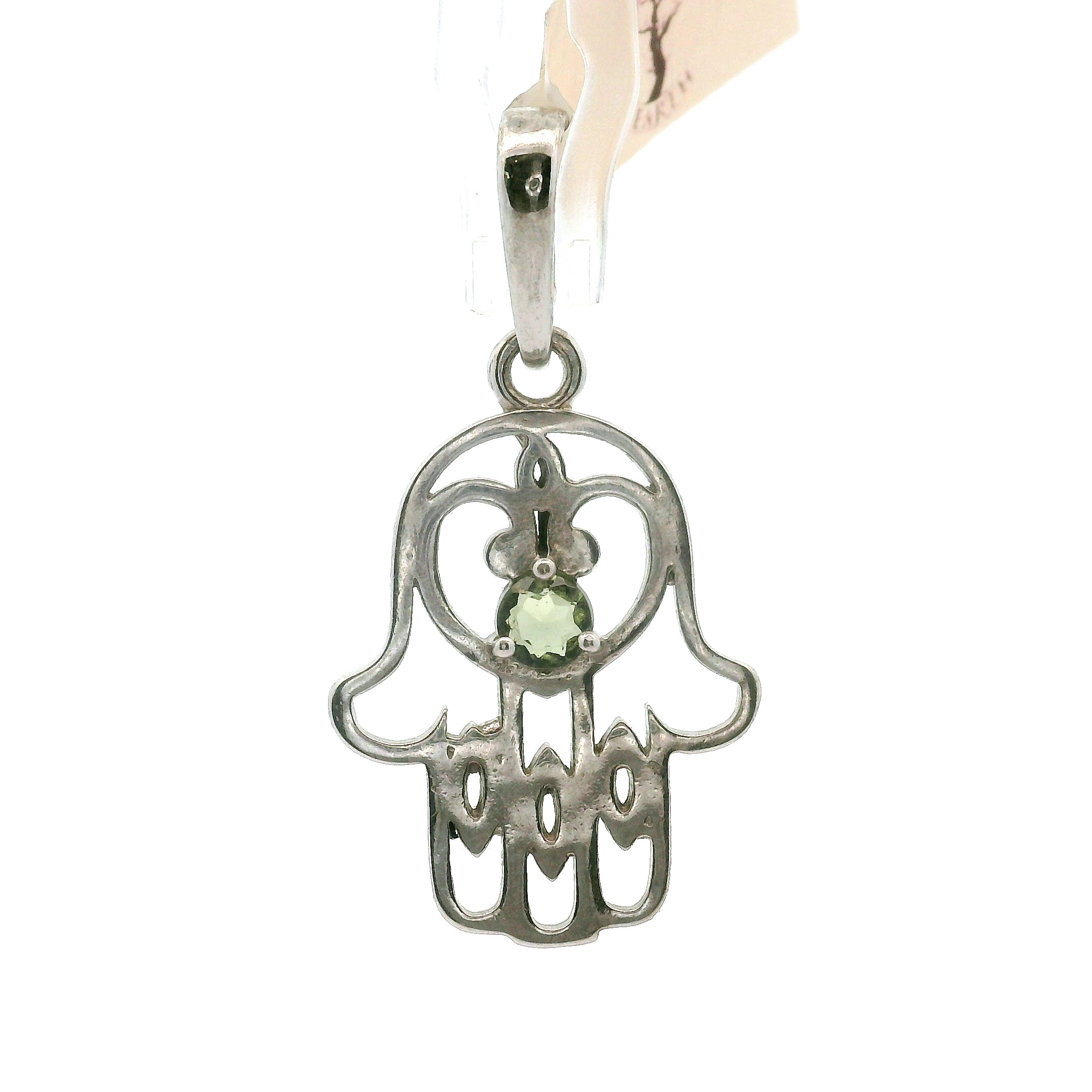 Moldavite Hamsa Pendant .925 Silver for Manifesting Miracles