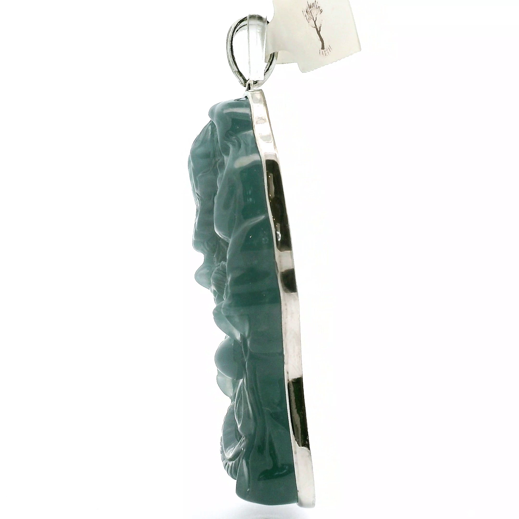 Blue Jade Carved Dragon Large Pendants .925 Silver for Abundance, Good Luck, Joy and Protection