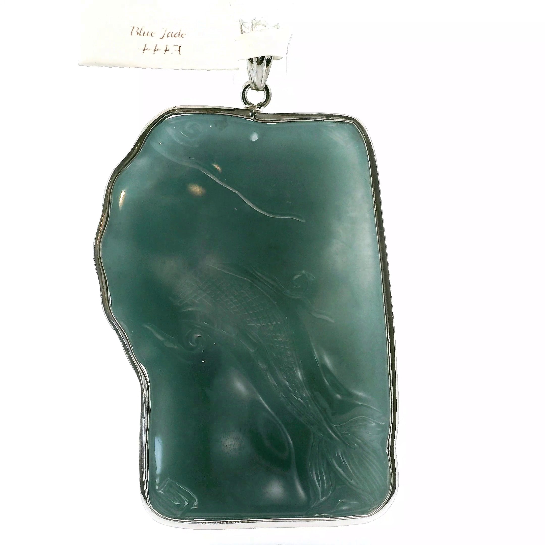 Blue Jade Carved Dragon Large Pendants .925 Silver for Abundance, Good Luck, Joy and Protection