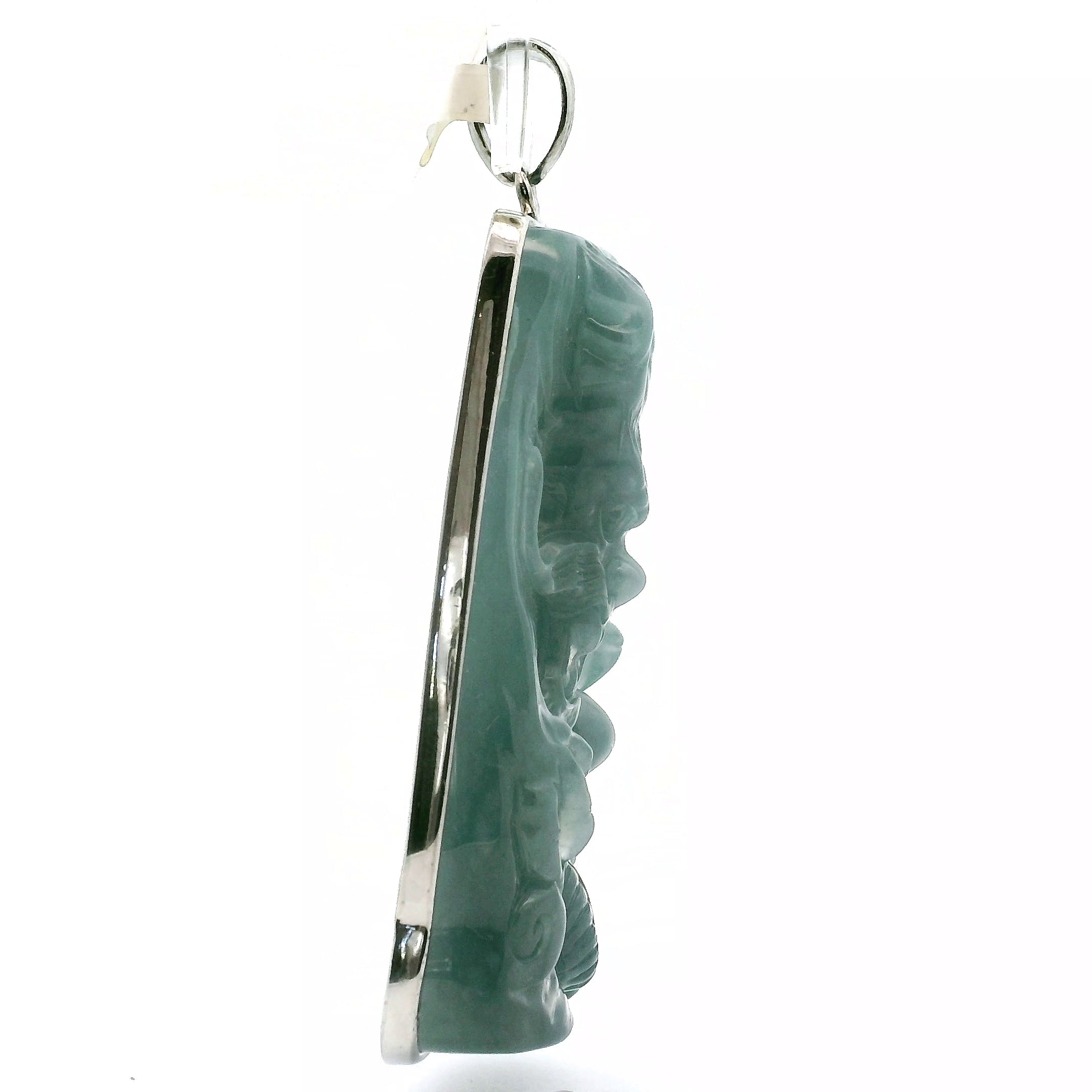 Blue Jade Carved Dragon Large Pendants .925 Silver for Abundance, Good Luck, Joy and Protection