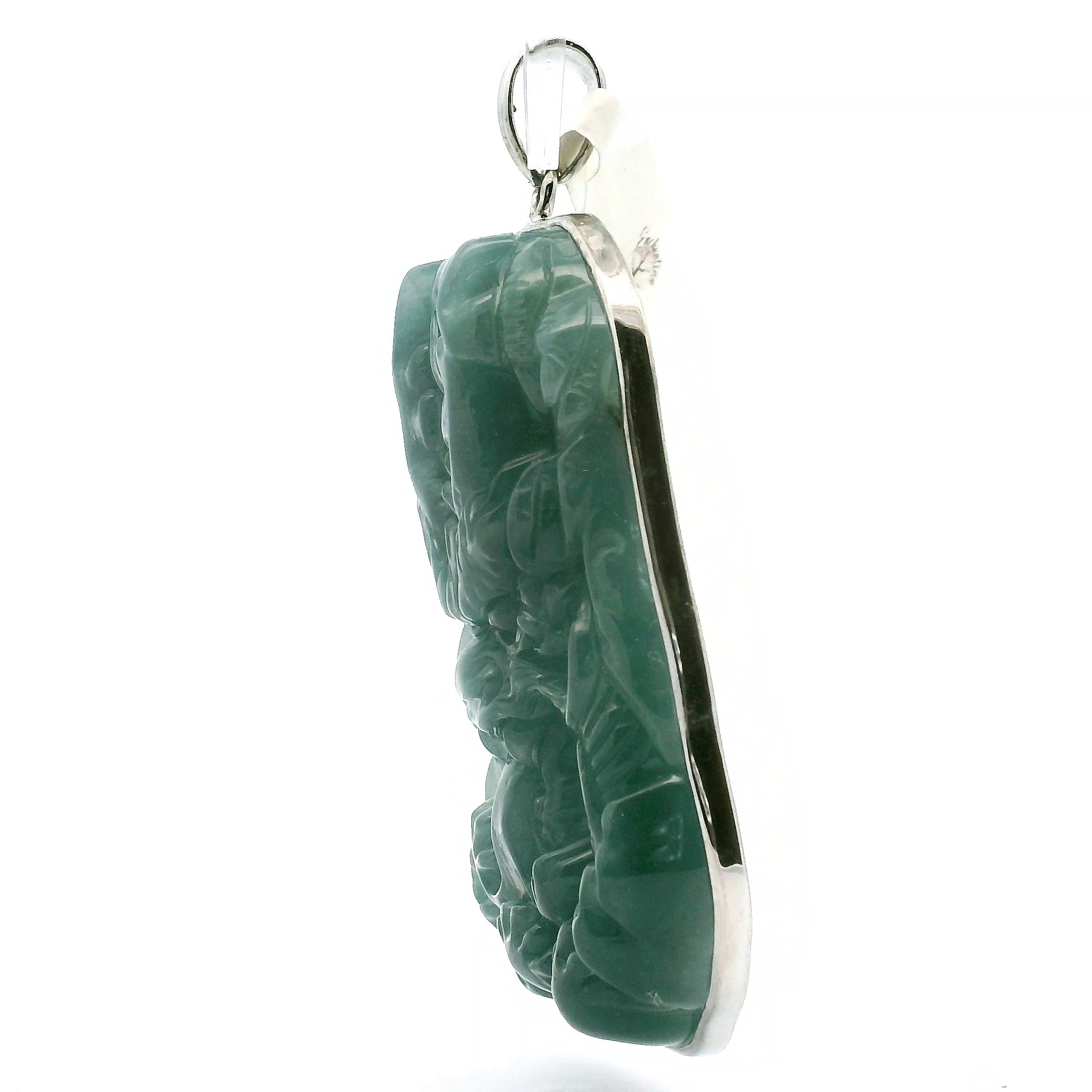 Blue Jade Carved Dragon Large Pendants .925 Silver for Abundance, Good Luck, Joy and Protection