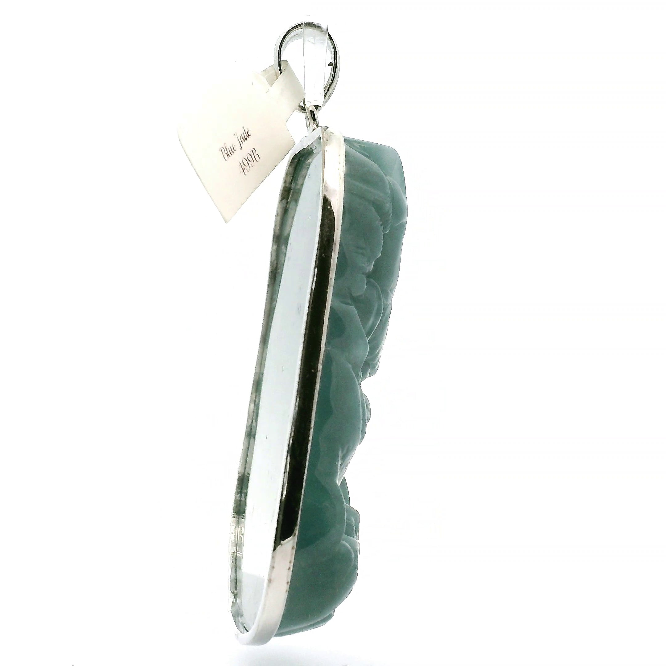 Blue Jade Carved Dragon Large Pendants .925 Silver for Abundance, Good Luck, Joy and Protection