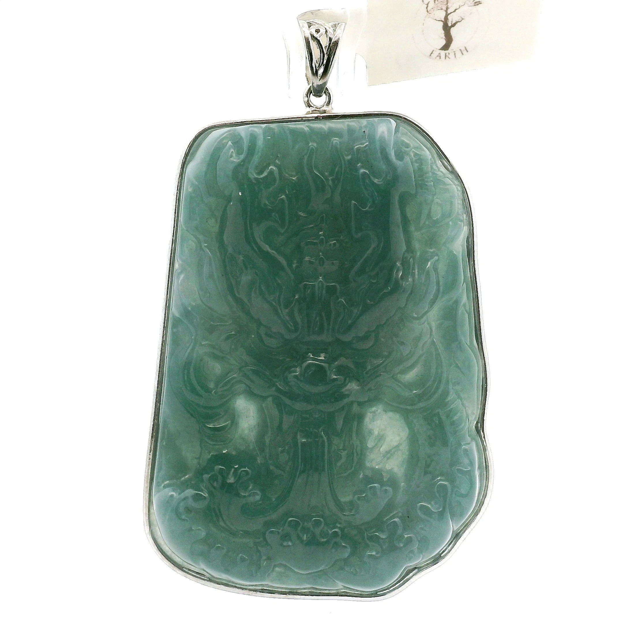 Blue Jade Carved Dragon Large Pendants .925 Silver for Abundance, Good Luck, Joy and Protection