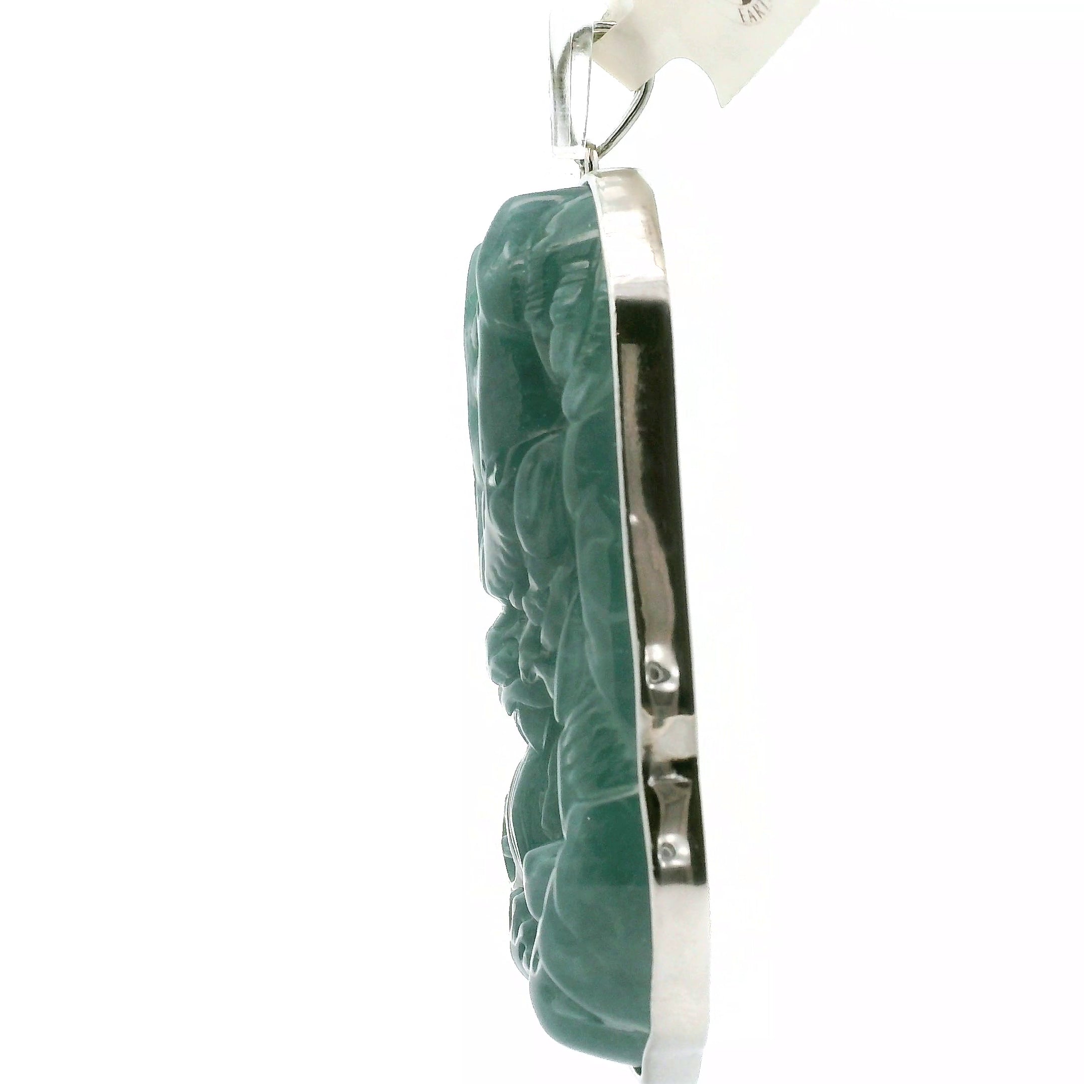 Blue Jade Carved Dragon Large Pendants .925 Silver for Abundance, Good Luck, Joy and Protection