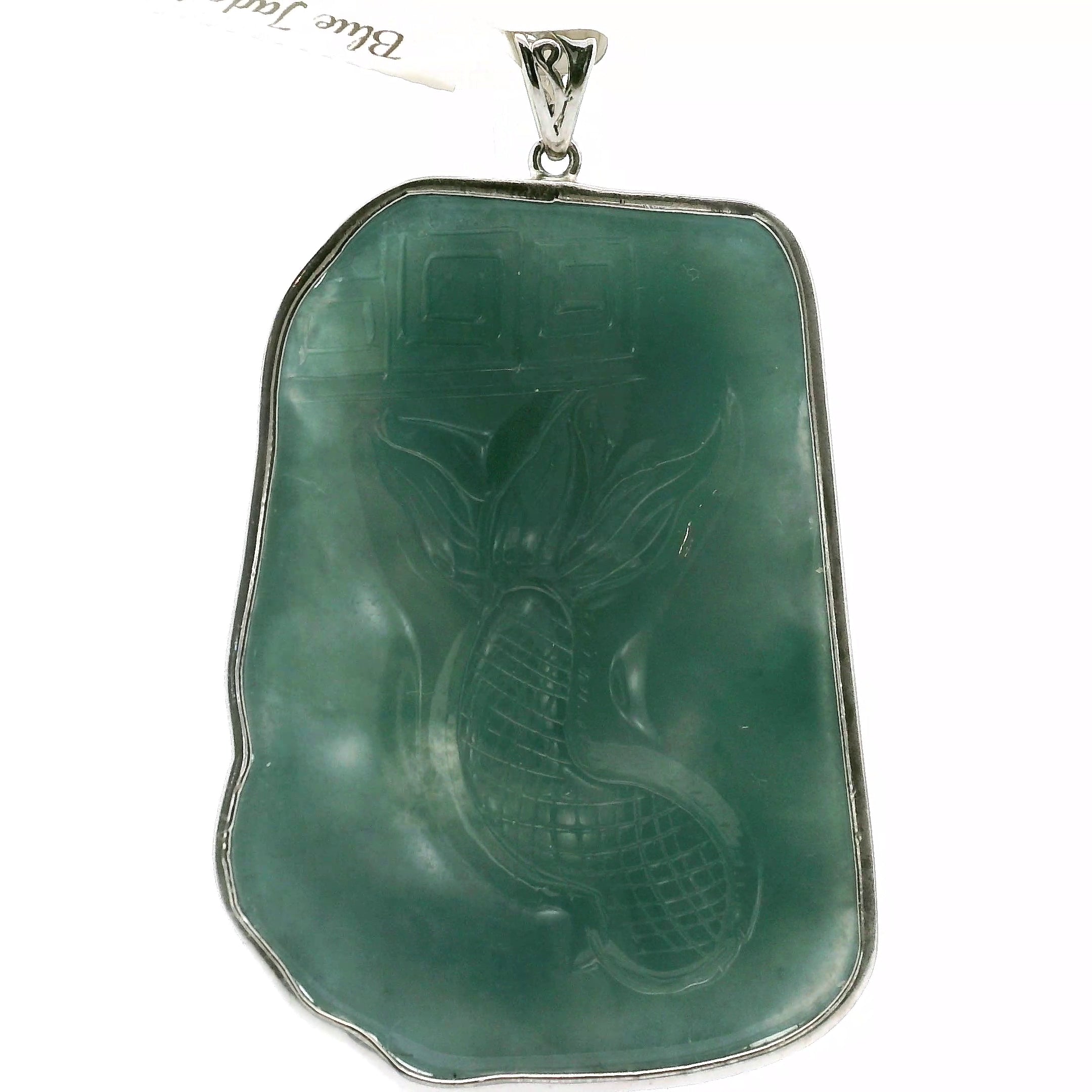 Blue Jade Carved Dragon Large Pendants .925 Silver for Abundance, Good Luck, Joy and Protection