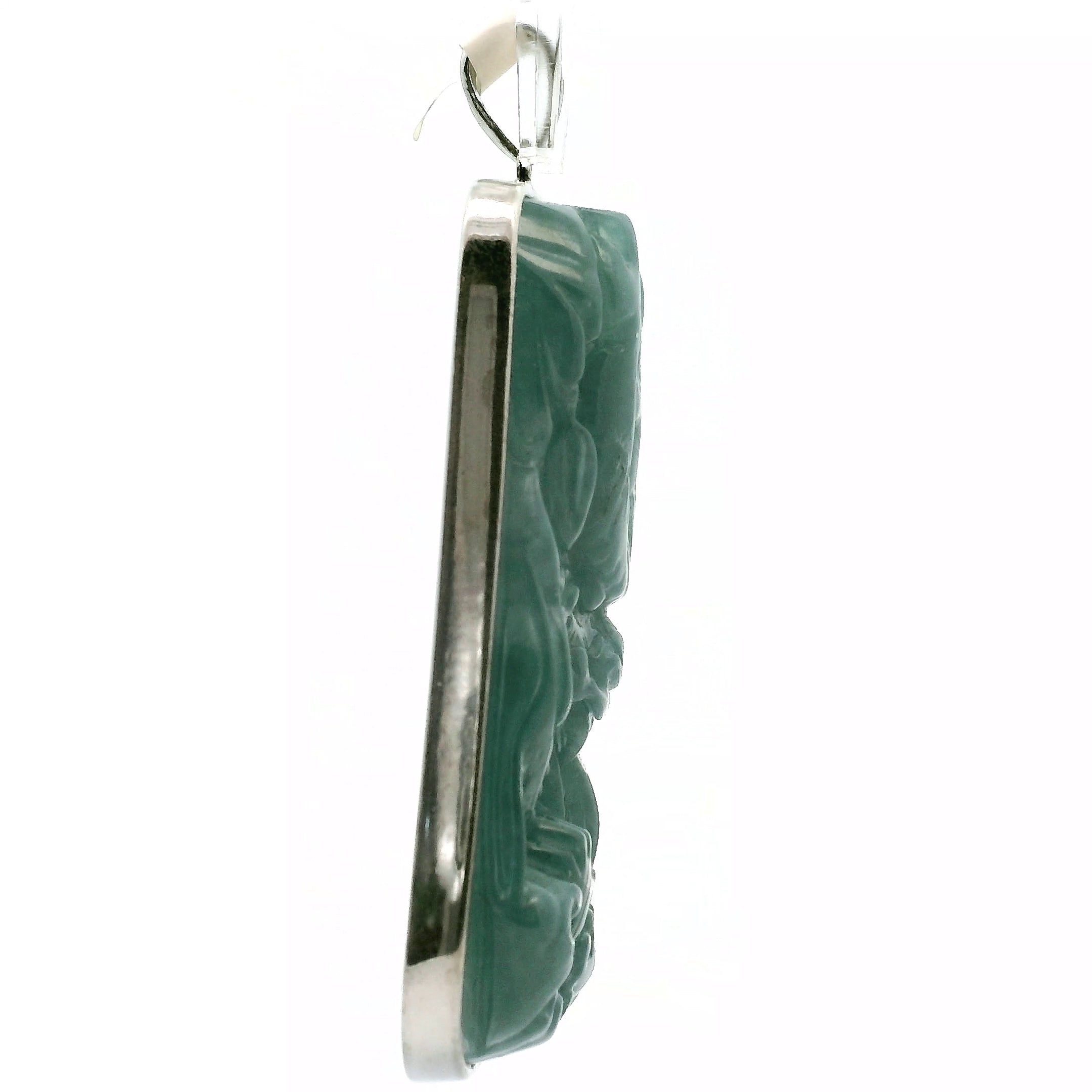 Blue Jade Carved Dragon Large Pendants .925 Silver for Abundance, Good Luck, Joy and Protection