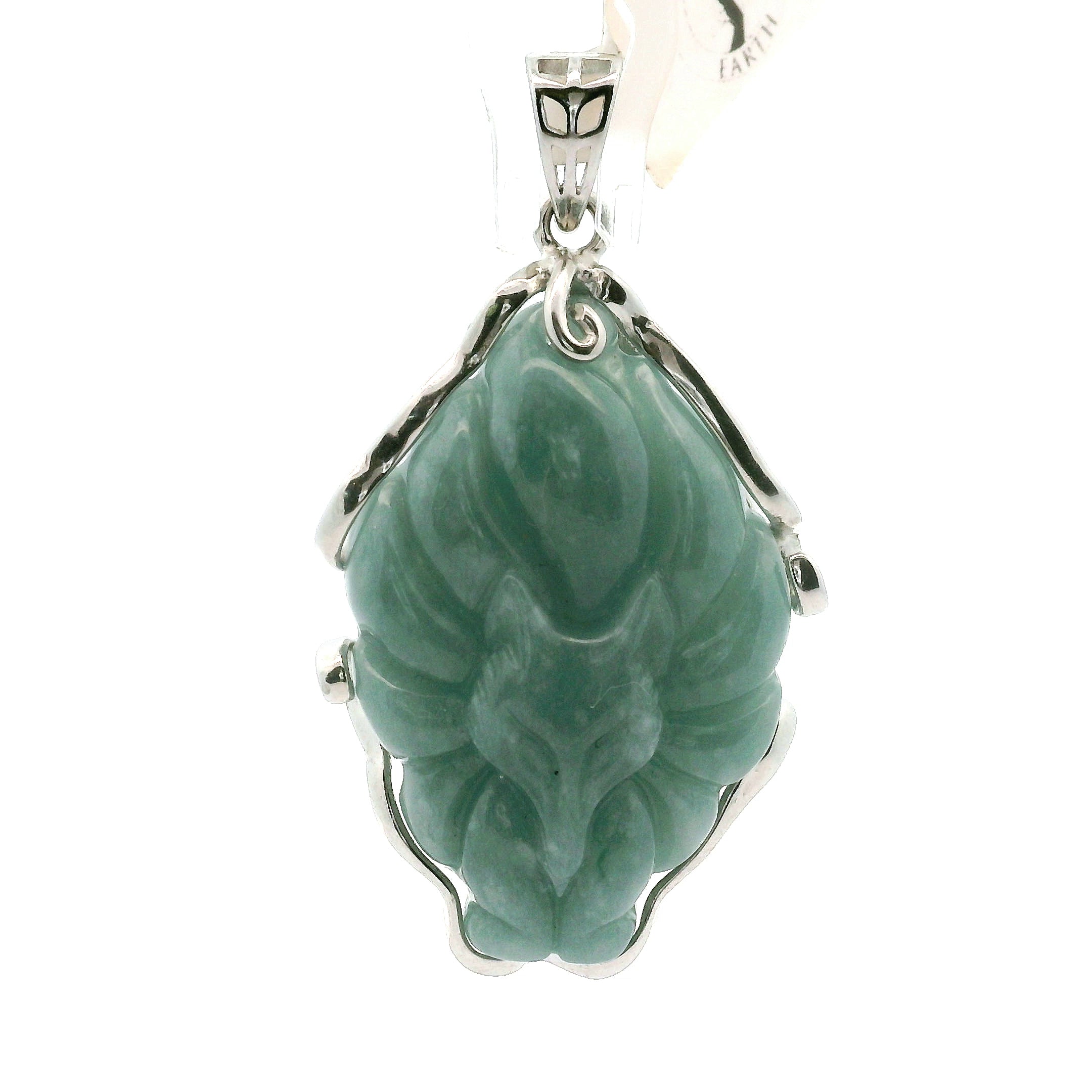 Blue Jade Carved Nine-Tails Pendant .925 Silver for Abundance, Good Luck, Joy and Protection (Copy)