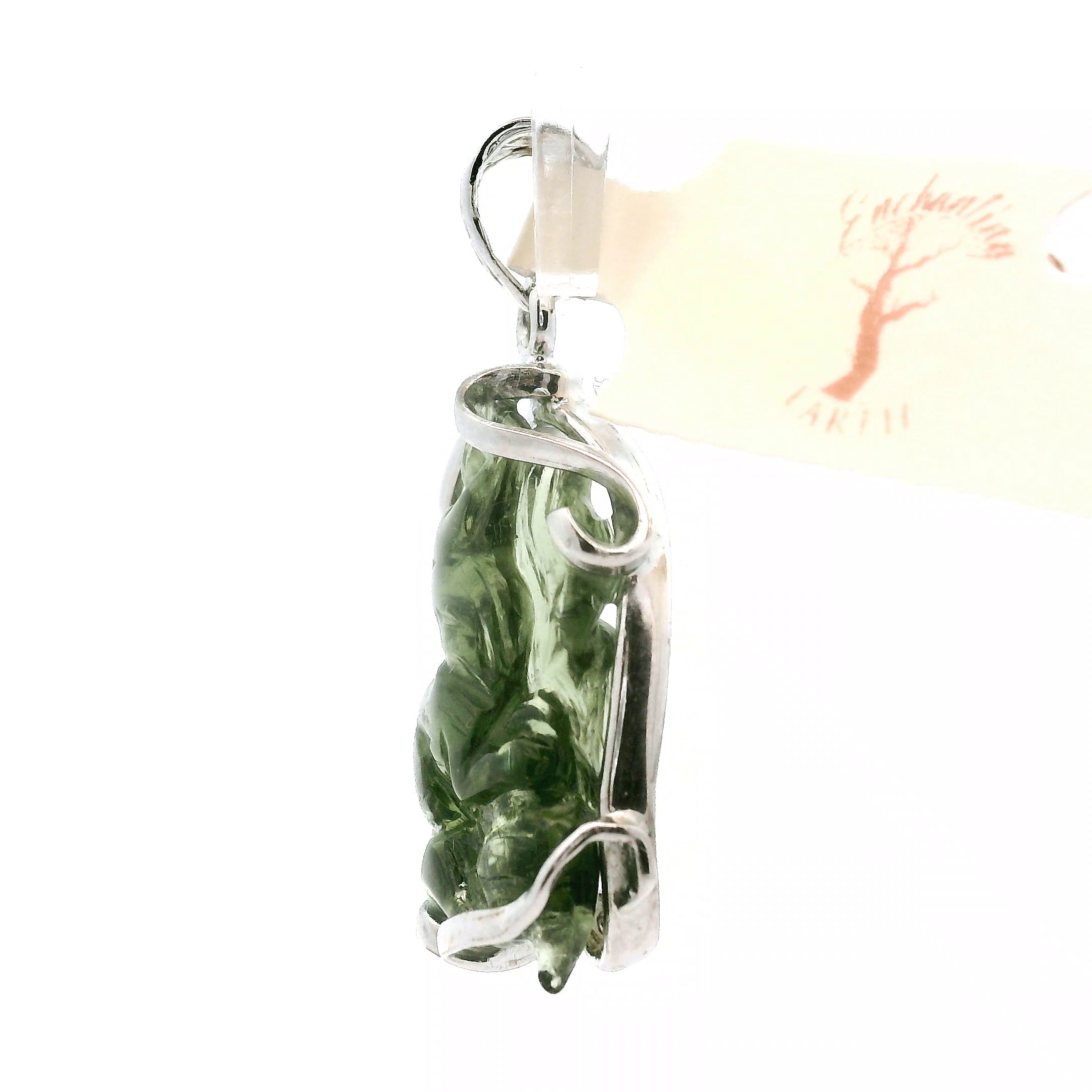 Moldavite Carved .925 Silver for Manifesting Miracles