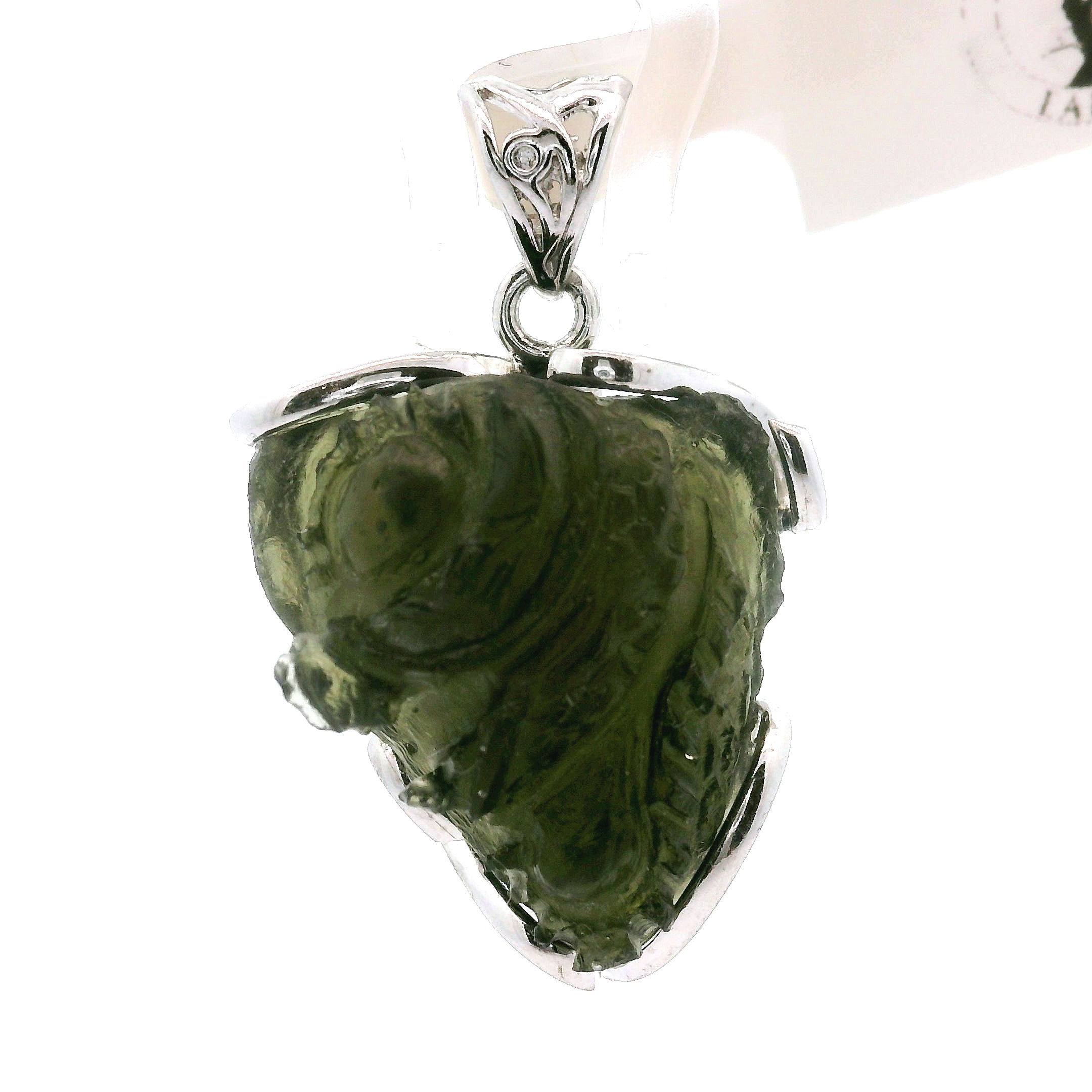 Moldavite Carved .925 Silver for Manifesting Miracles