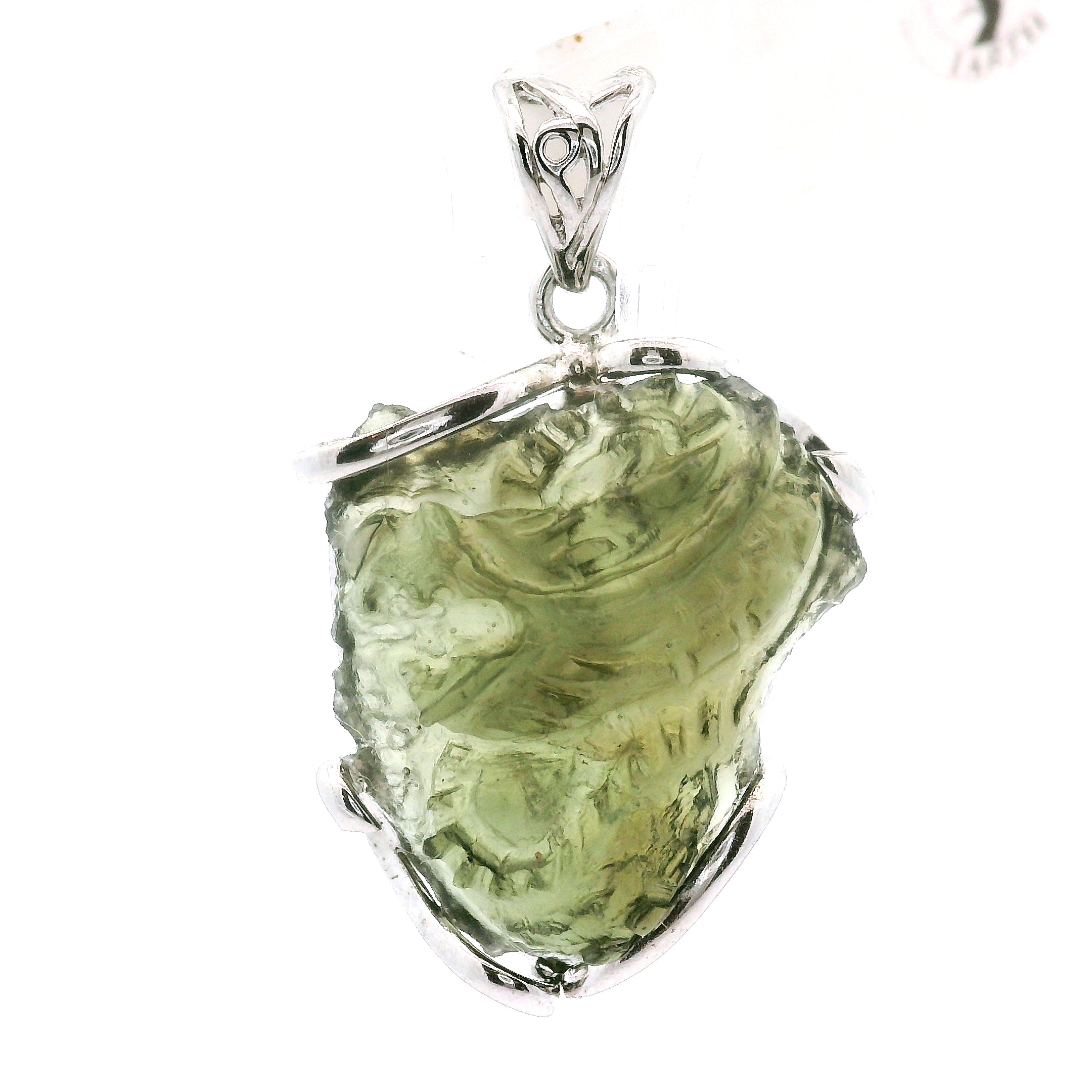 Moldavite Carved .925 Silver for Manifesting Miracles