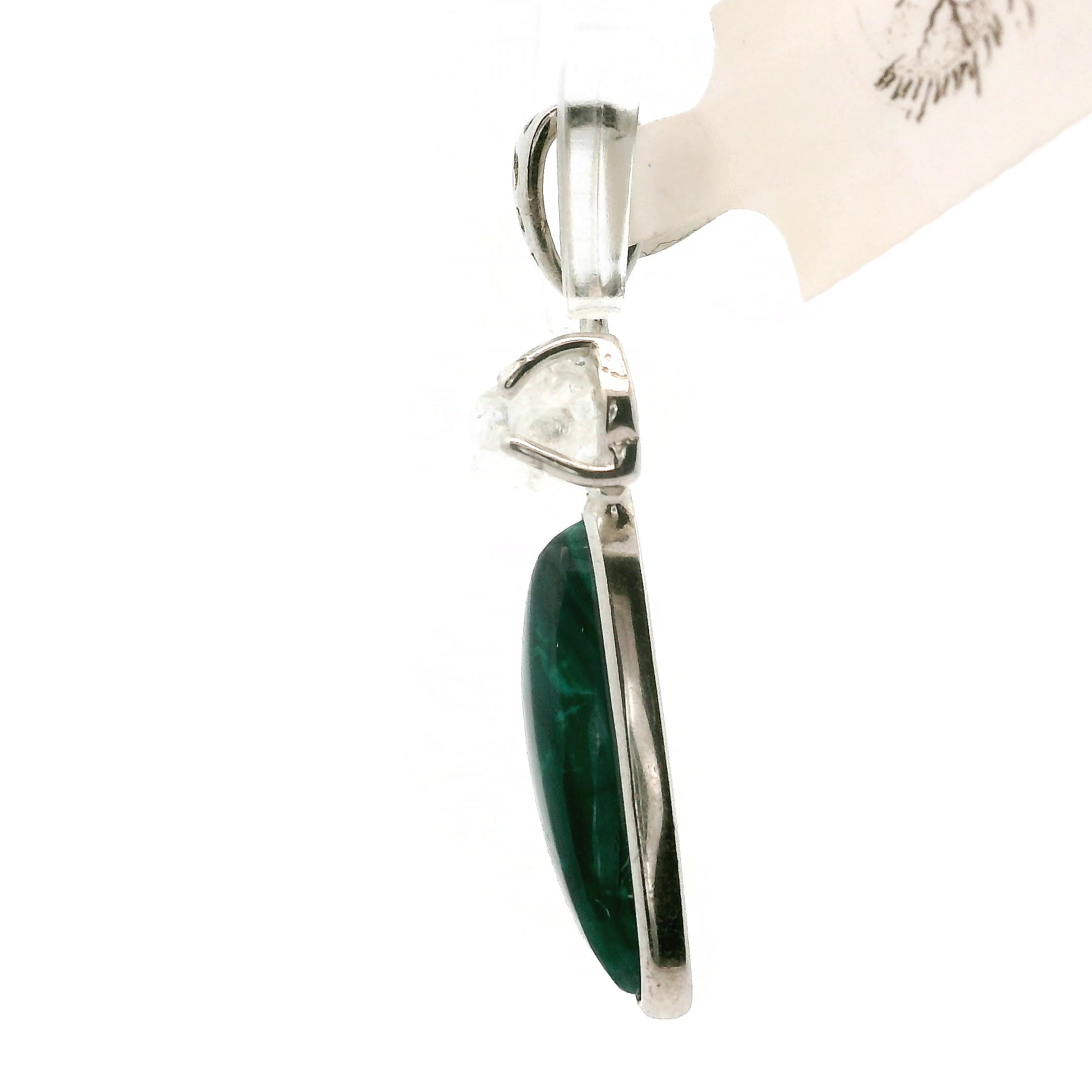 Malachola with Herkimer Diamond Pendant .925 Silver for Abundance, Protection and Transformation