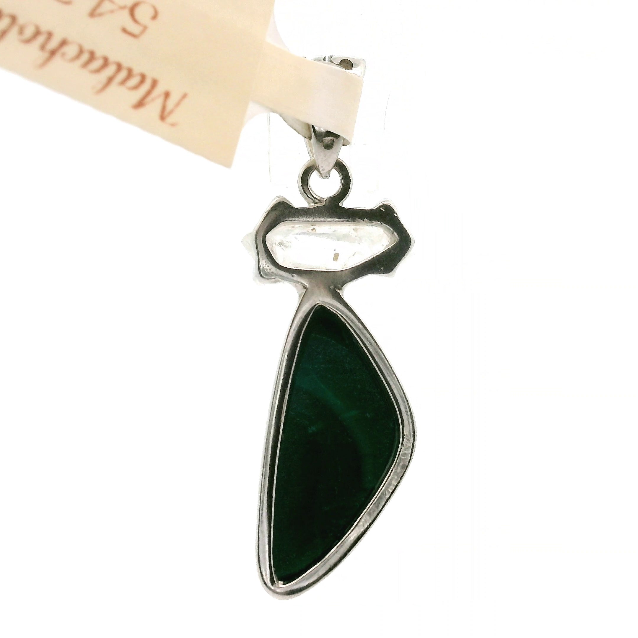 Malachola with Herkimer Diamond Pendant .925 Silver for Abundance, Protection and Transformation