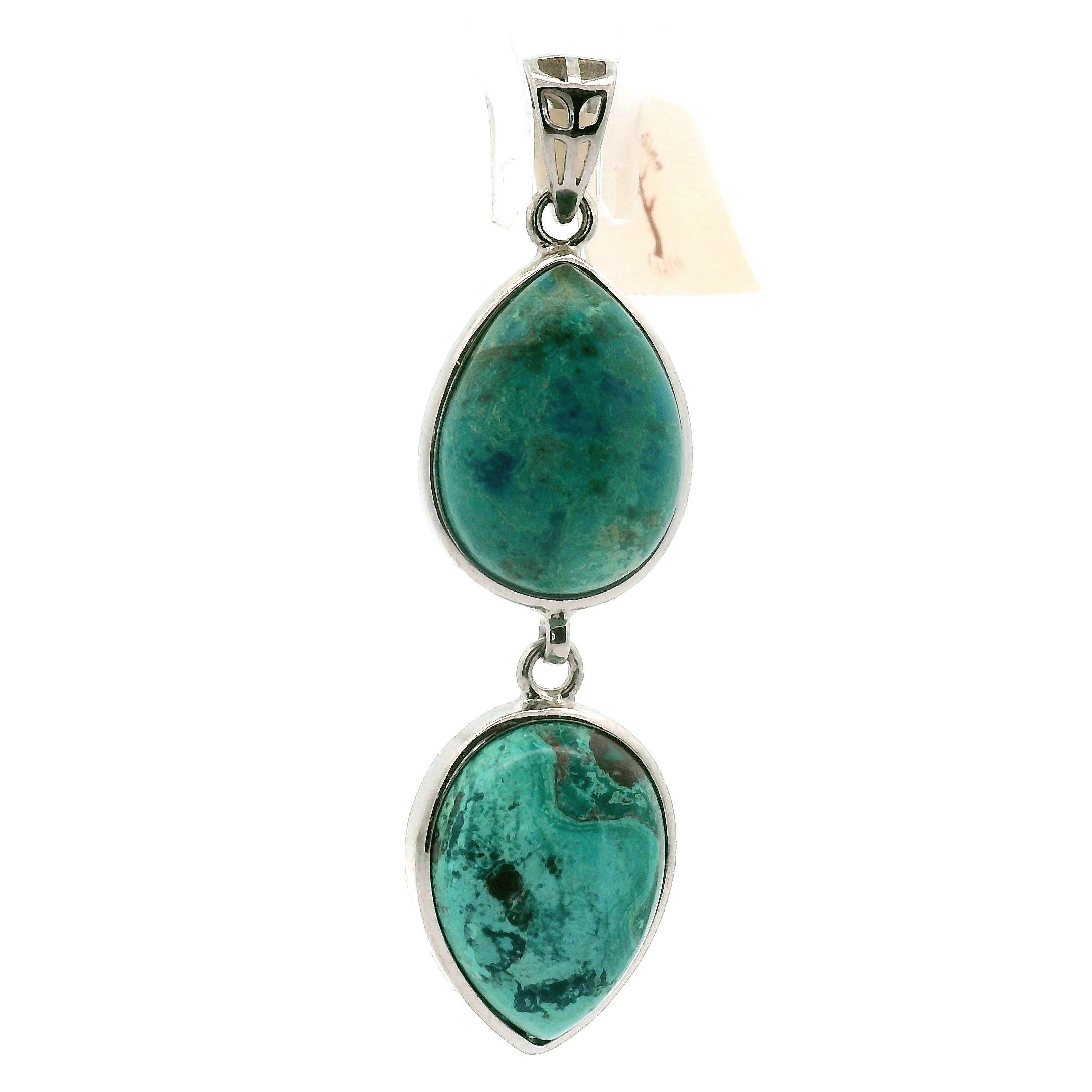 Shattuckite Double-Stone Pendant .925 Silver for Truthful Communication and Soul-Level Healing