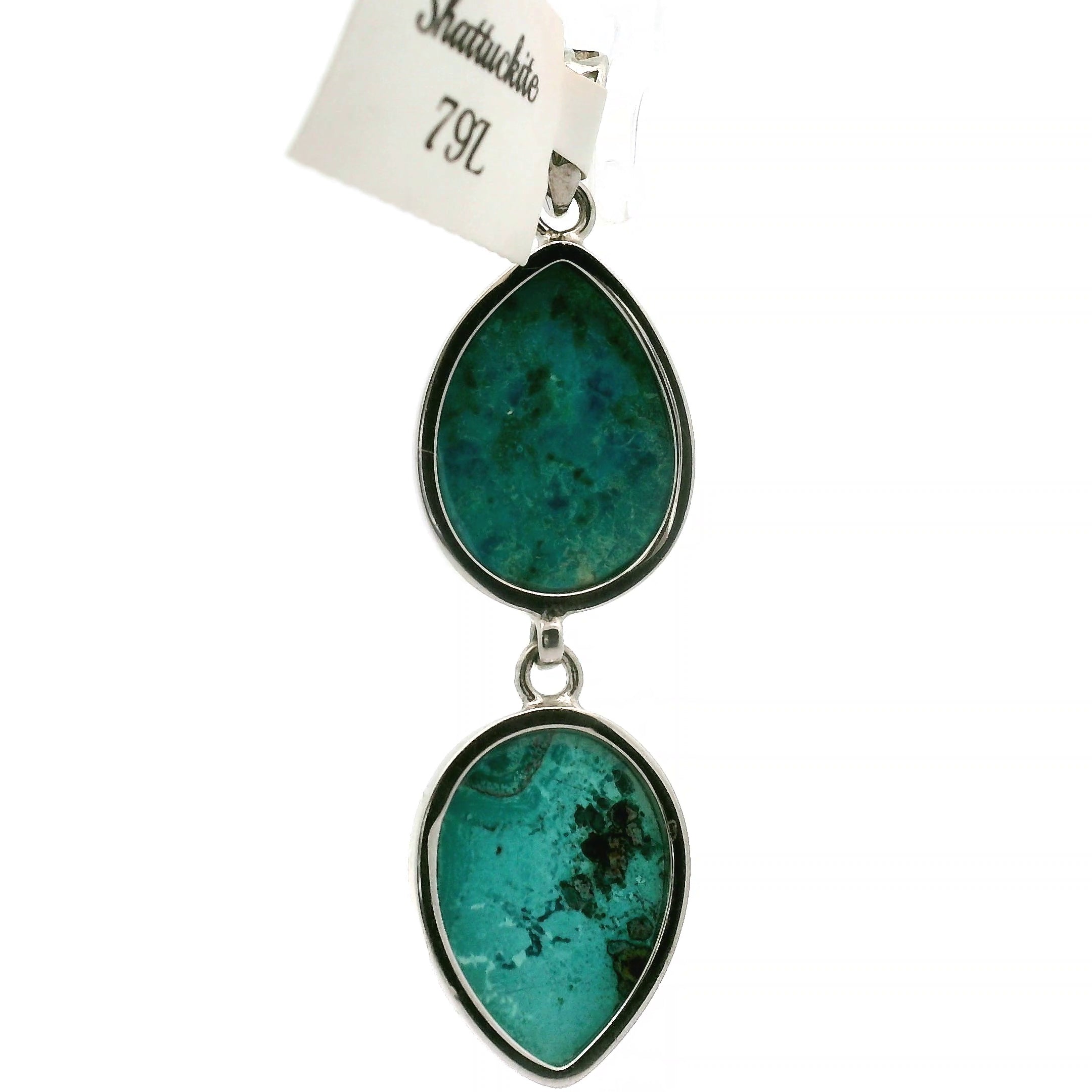 Shattuckite Double-Stone Pendant .925 Silver for Truthful Communication and Soul-Level Healing