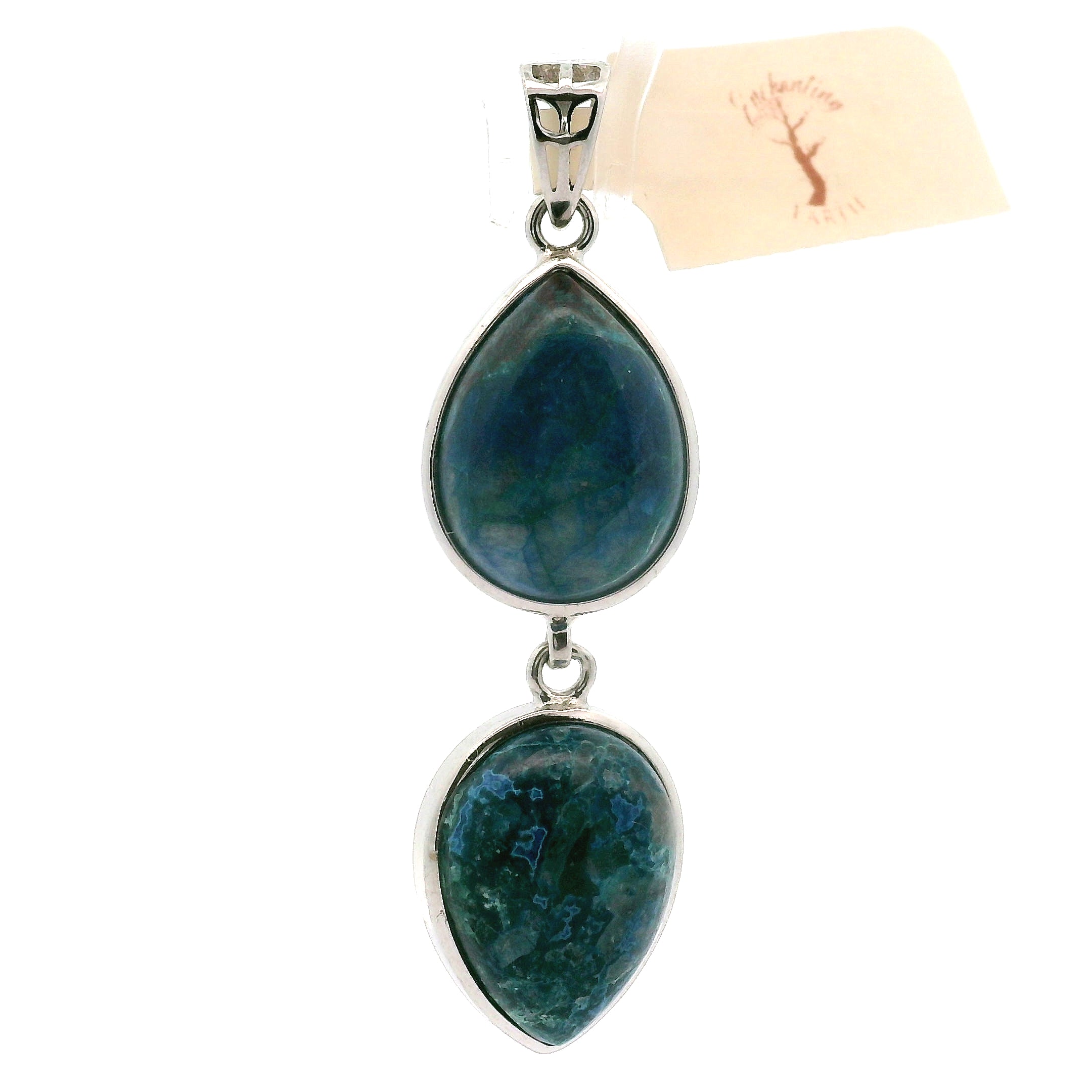 Shattuckite Double-Stone Pendant .925 Silver for Truthful Communication and Soul-Level Healing