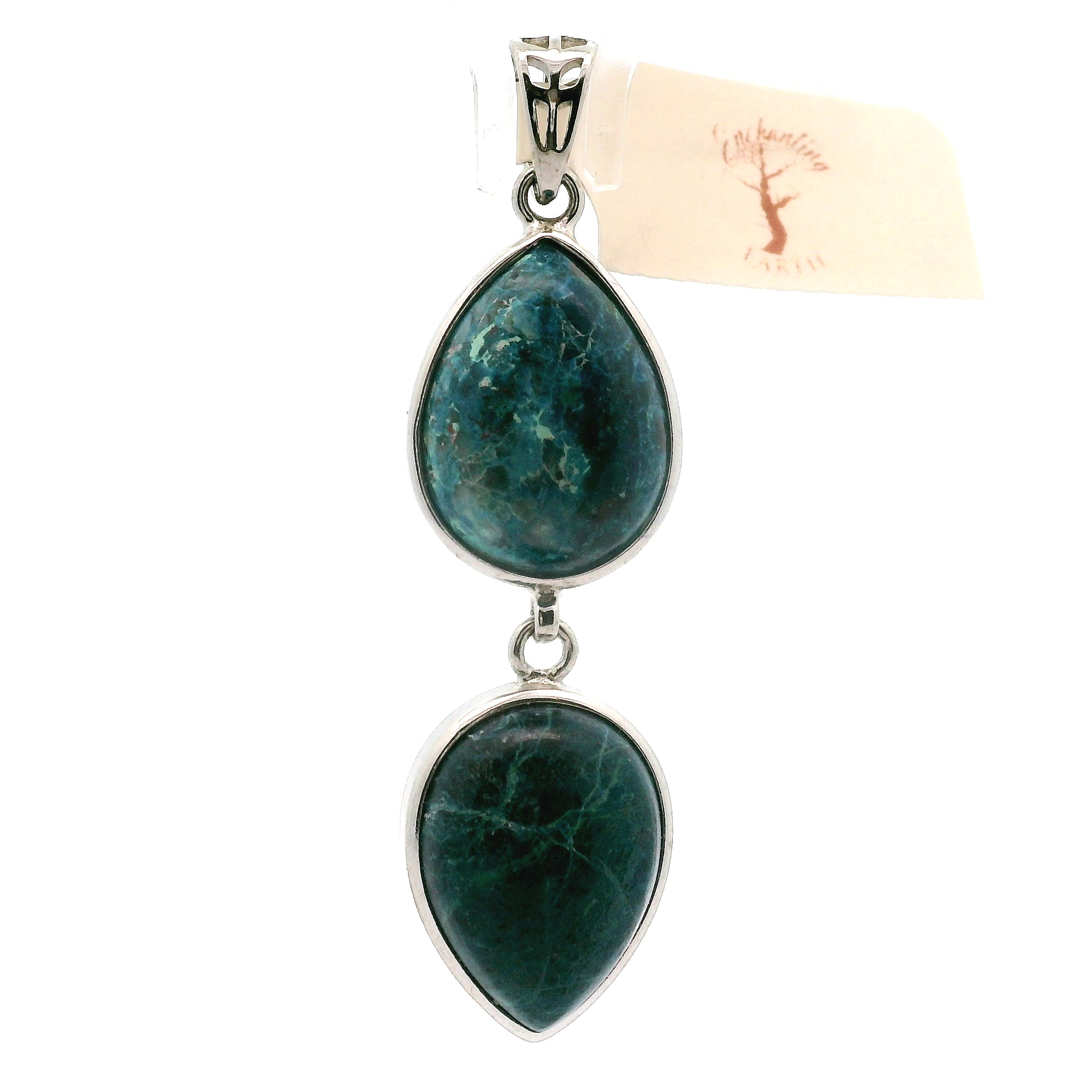 Shattuckite Double-Stone Pendant .925 Silver for Truthful Communication and Soul-Level Healing