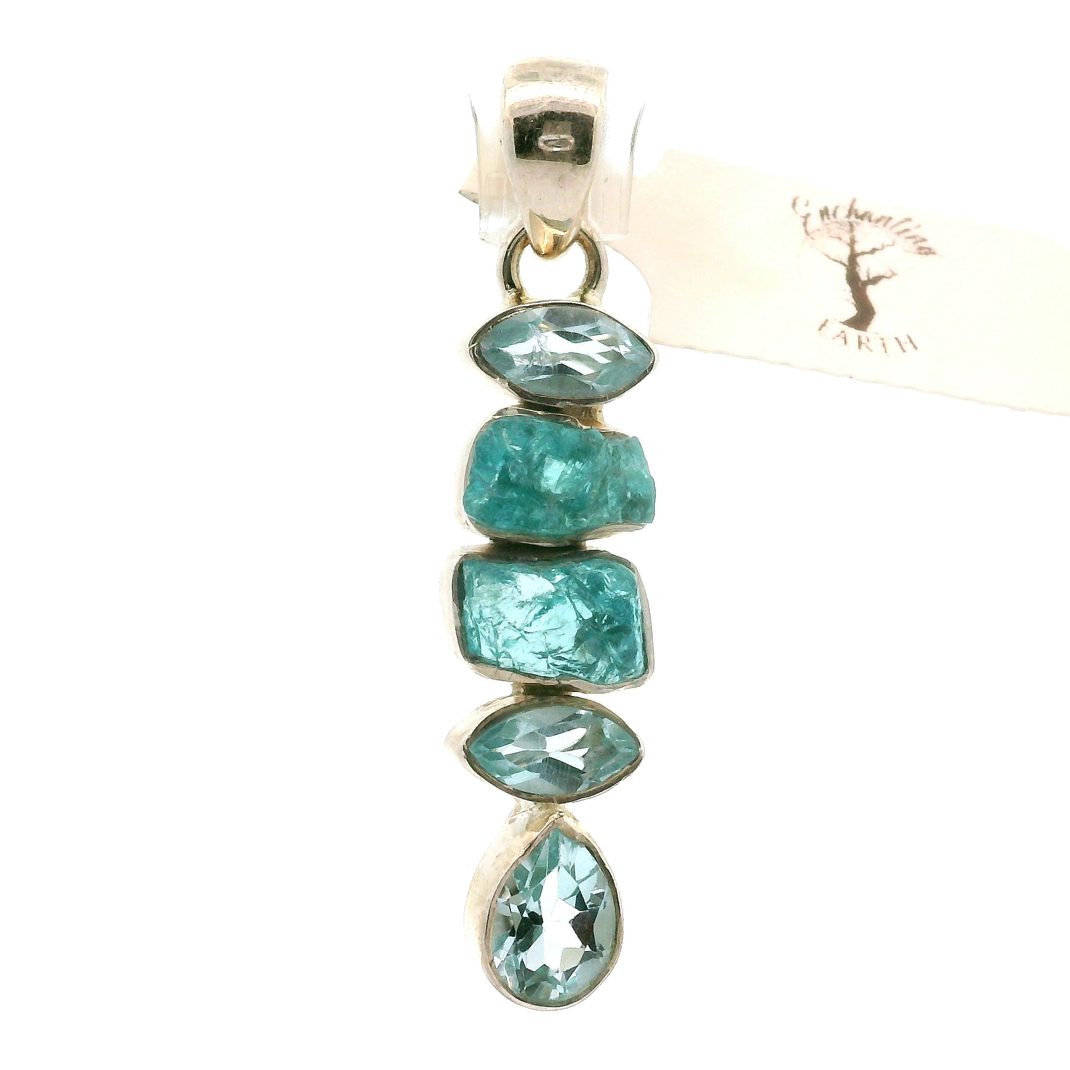 Blue Apatite Multi-Stone Pendant .925 Silver for Overall Health and Wellness