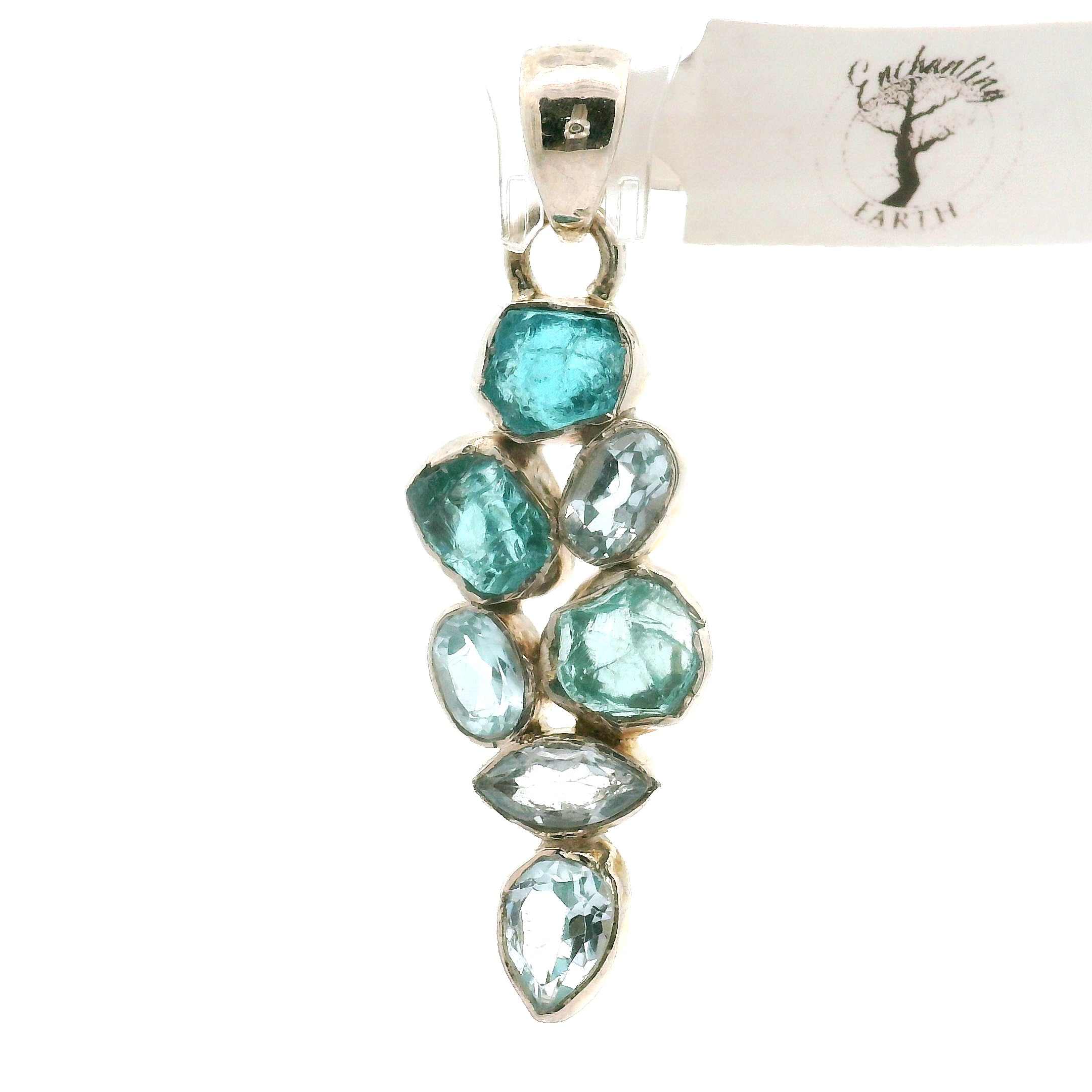 Blue Apatite Multi-Stone Pendant .925 Silver for Overall Health and Wellness