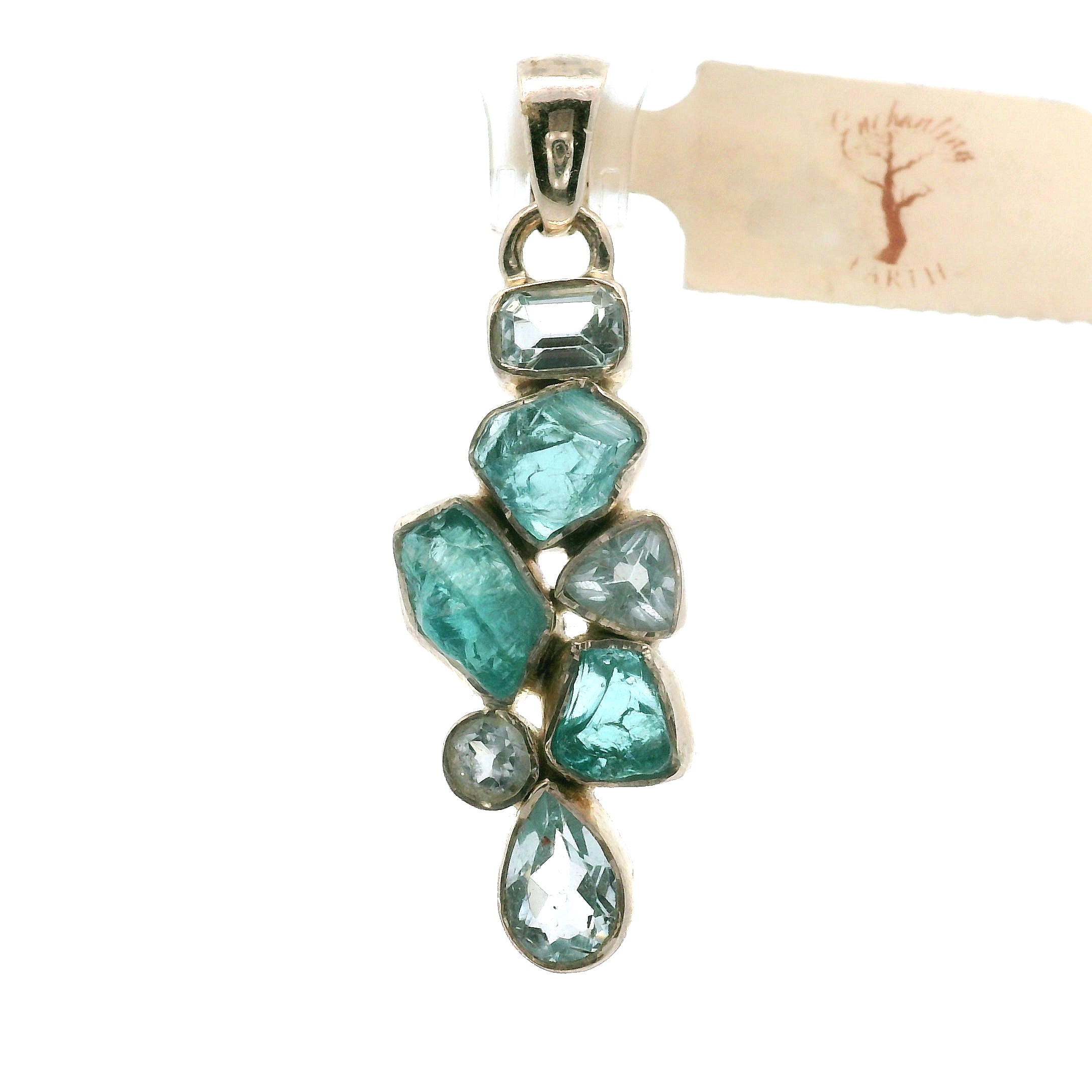 Blue Apatite Multi-Stone Pendant .925 Silver for Overall Health and Wellness