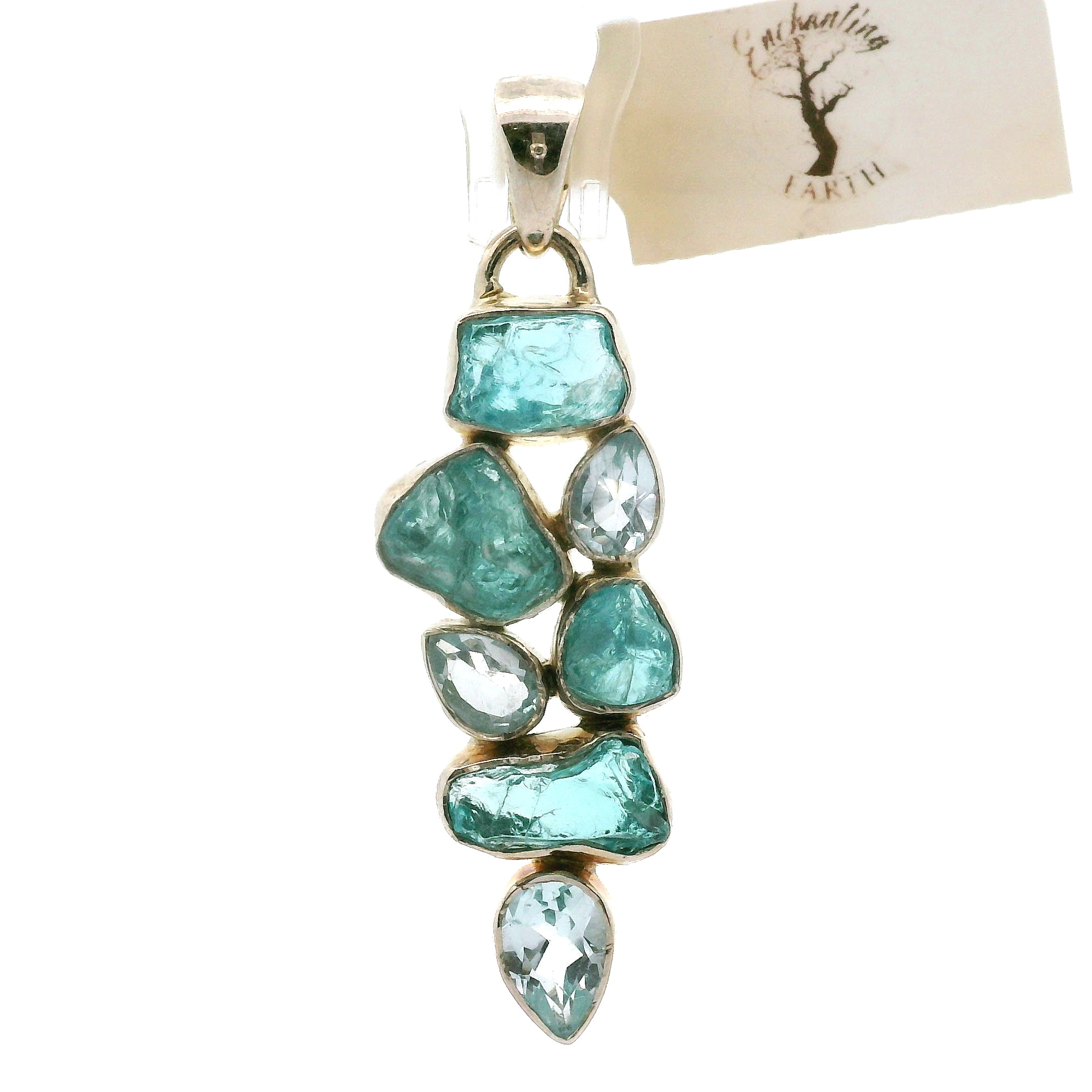 Blue Apatite Multi-Stone Pendant .925 Silver for Overall Health and Wellness
