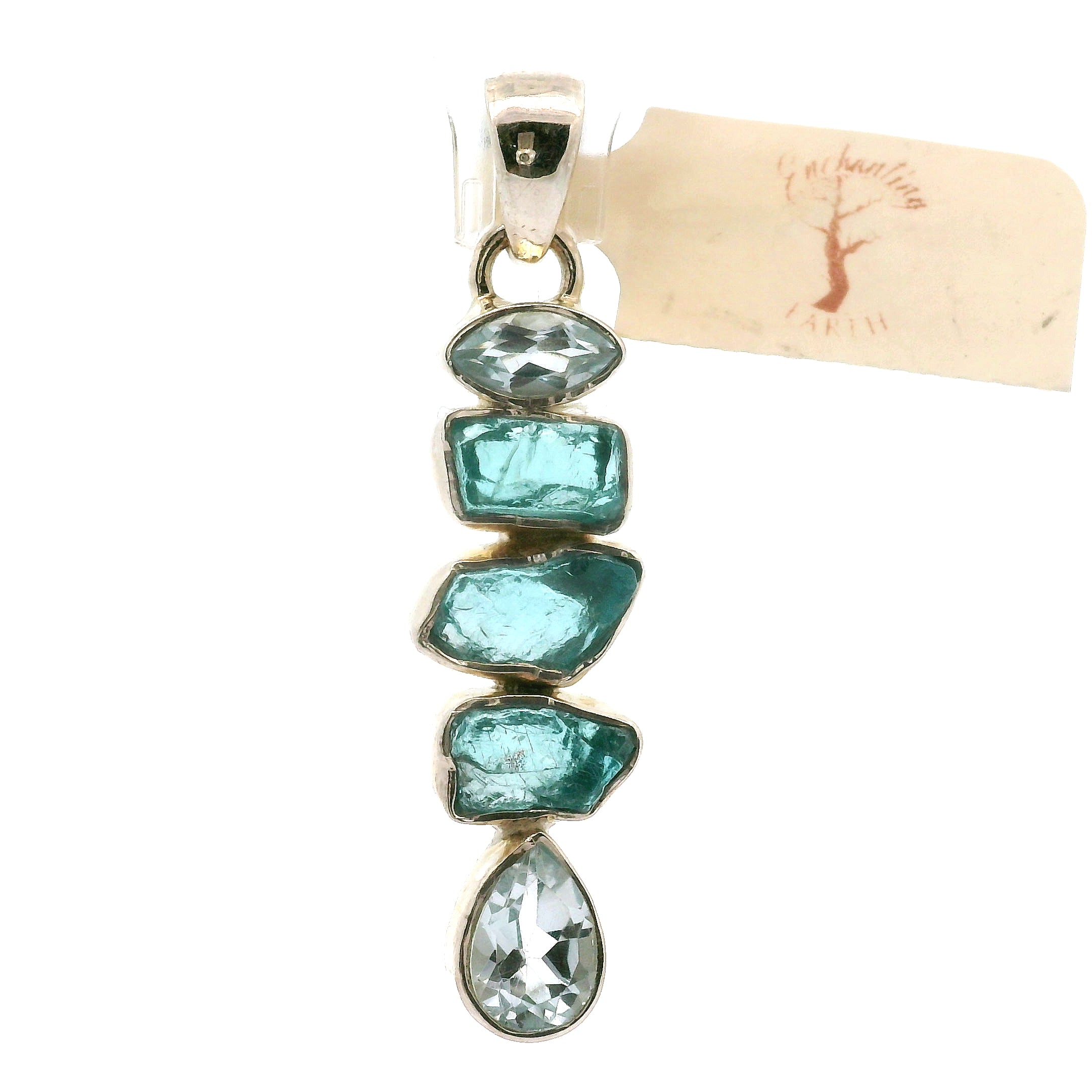 Blue Apatite Multi-Stone Pendant .925 Silver for Overall Health and Wellness