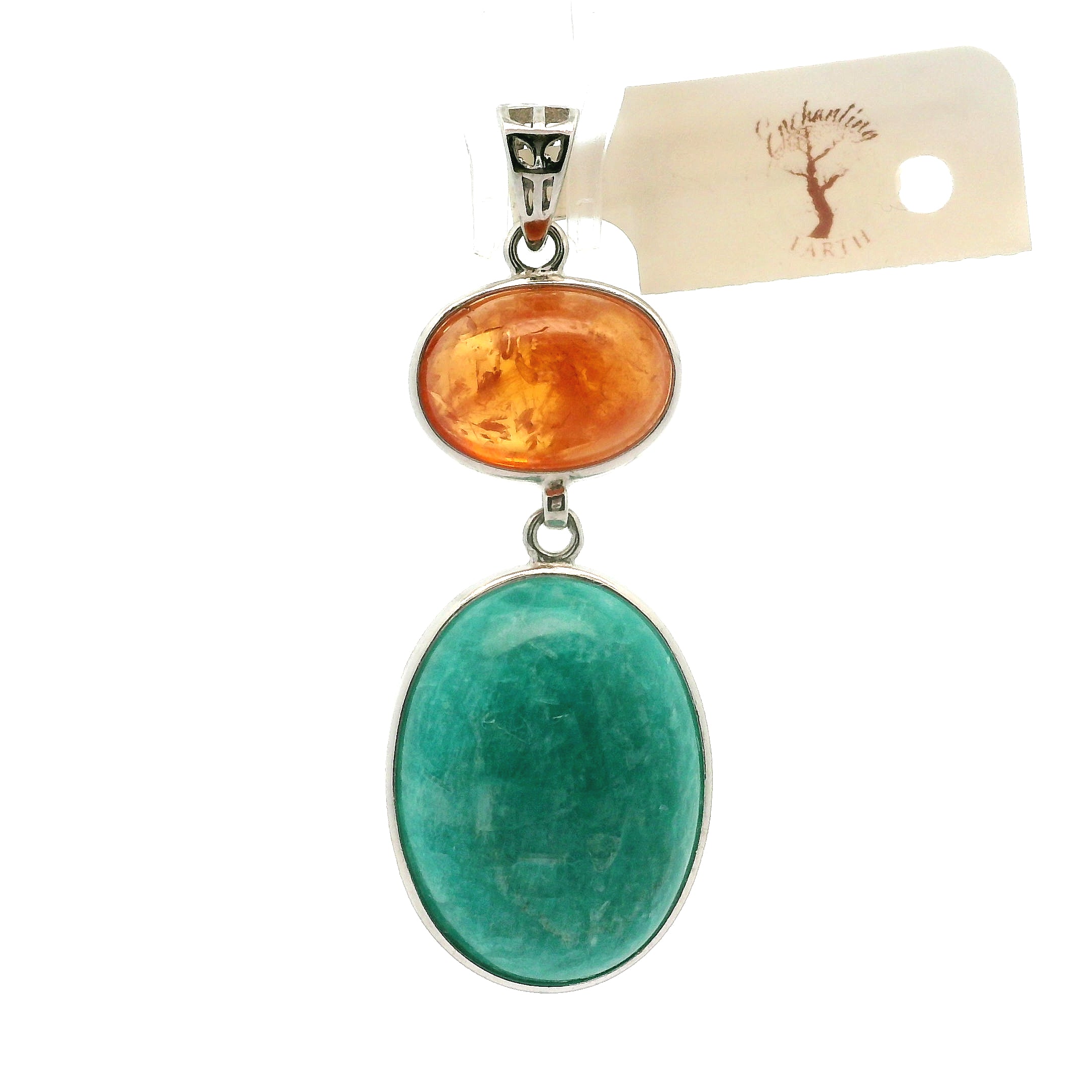 Amazonite & Hessonite Garnet Pendants .925 Silver for Manifesting Business and Career Success through Speaking