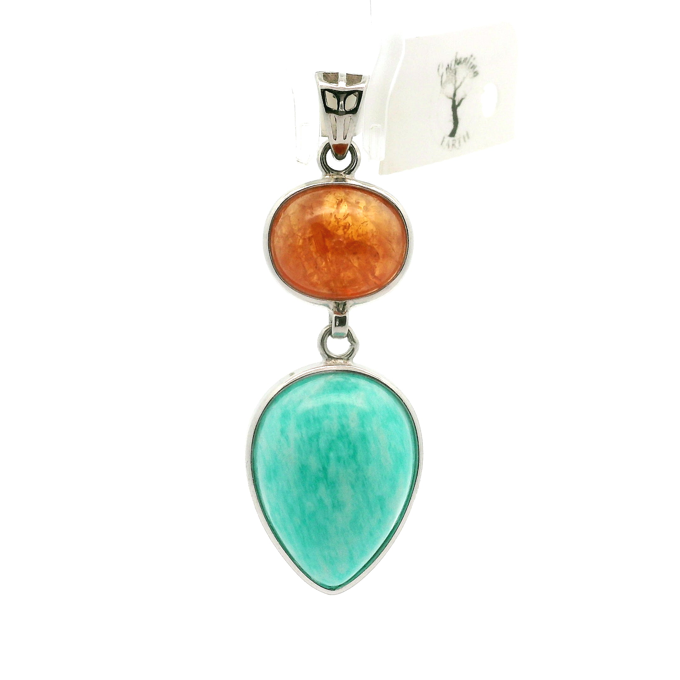Amazonite & Hessonite Garnet Pendants .925 Silver for Manifesting Business and Career Success through Speaking