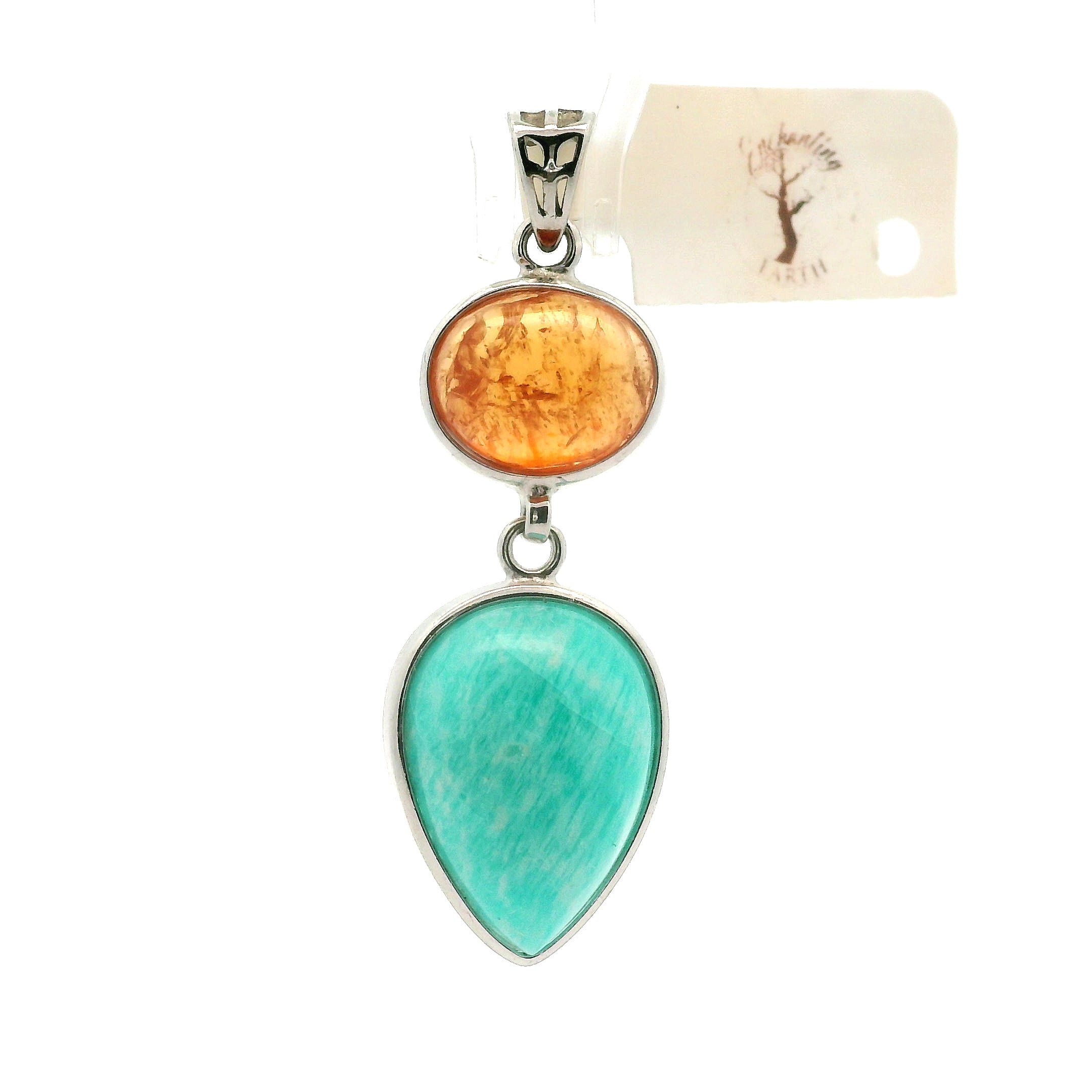 Amazonite & Hessonite Garnet Pendants .925 Silver for Manifesting Business and Career Success through Speaking