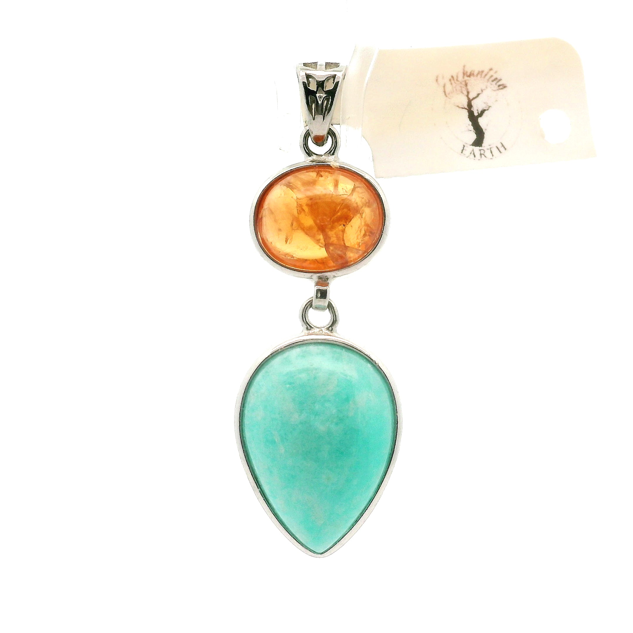 Amazonite & Hessonite Garnet Pendants .925 Silver for Manifesting Business and Career Success through Speaking