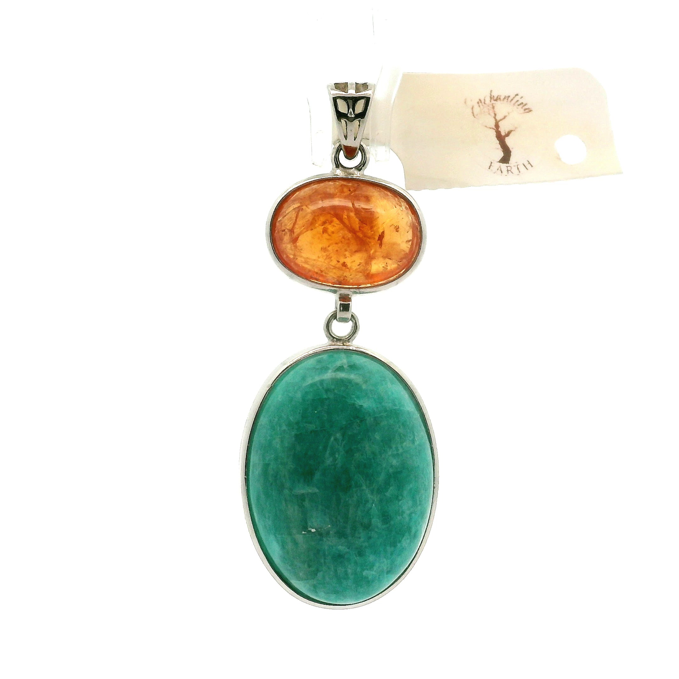 Amazonite & Hessonite Garnet Pendants .925 Silver for Manifesting Business and Career Success through Speaking