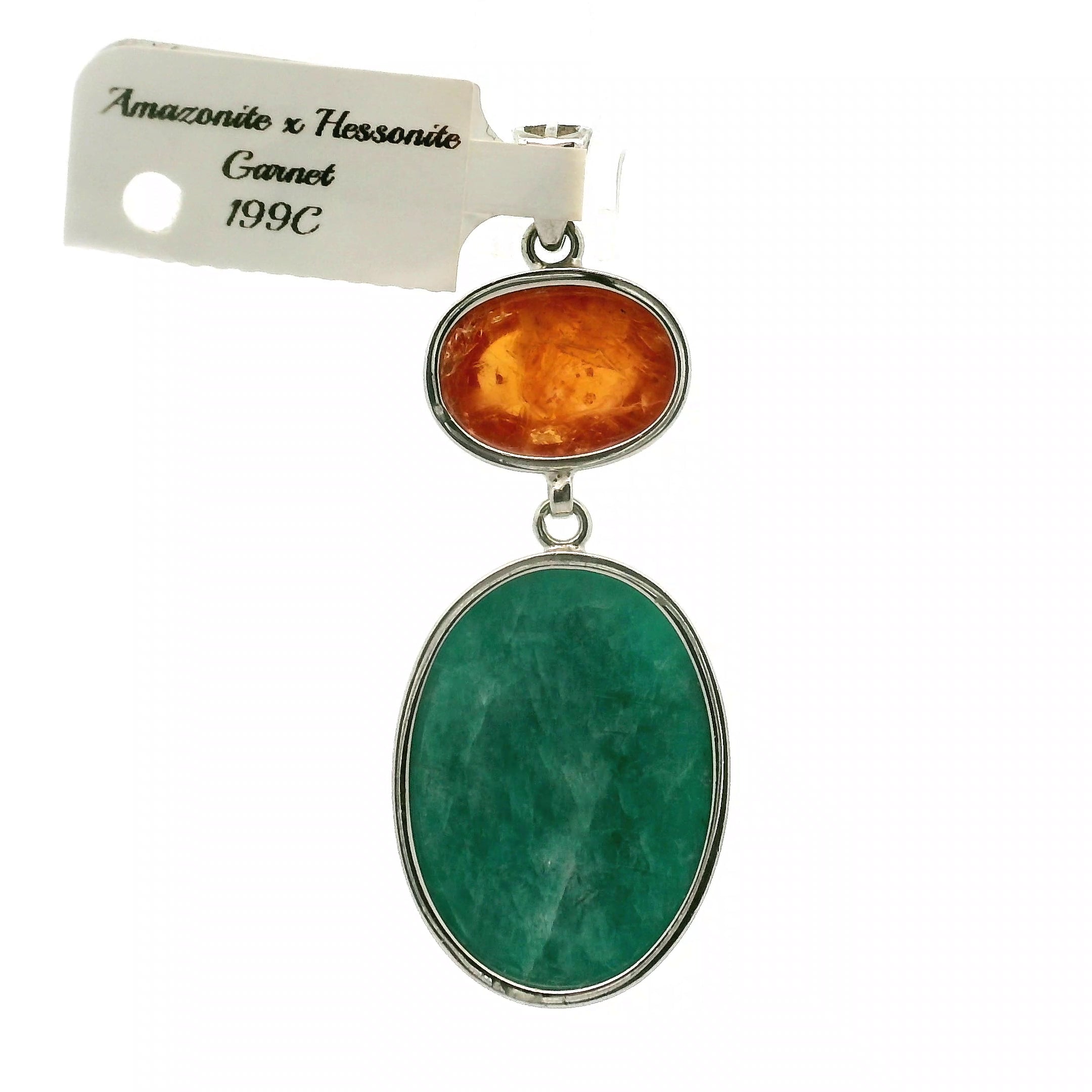 Amazonite & Hessonite Garnet Pendants .925 Silver for Manifesting Business and Career Success through Speaking