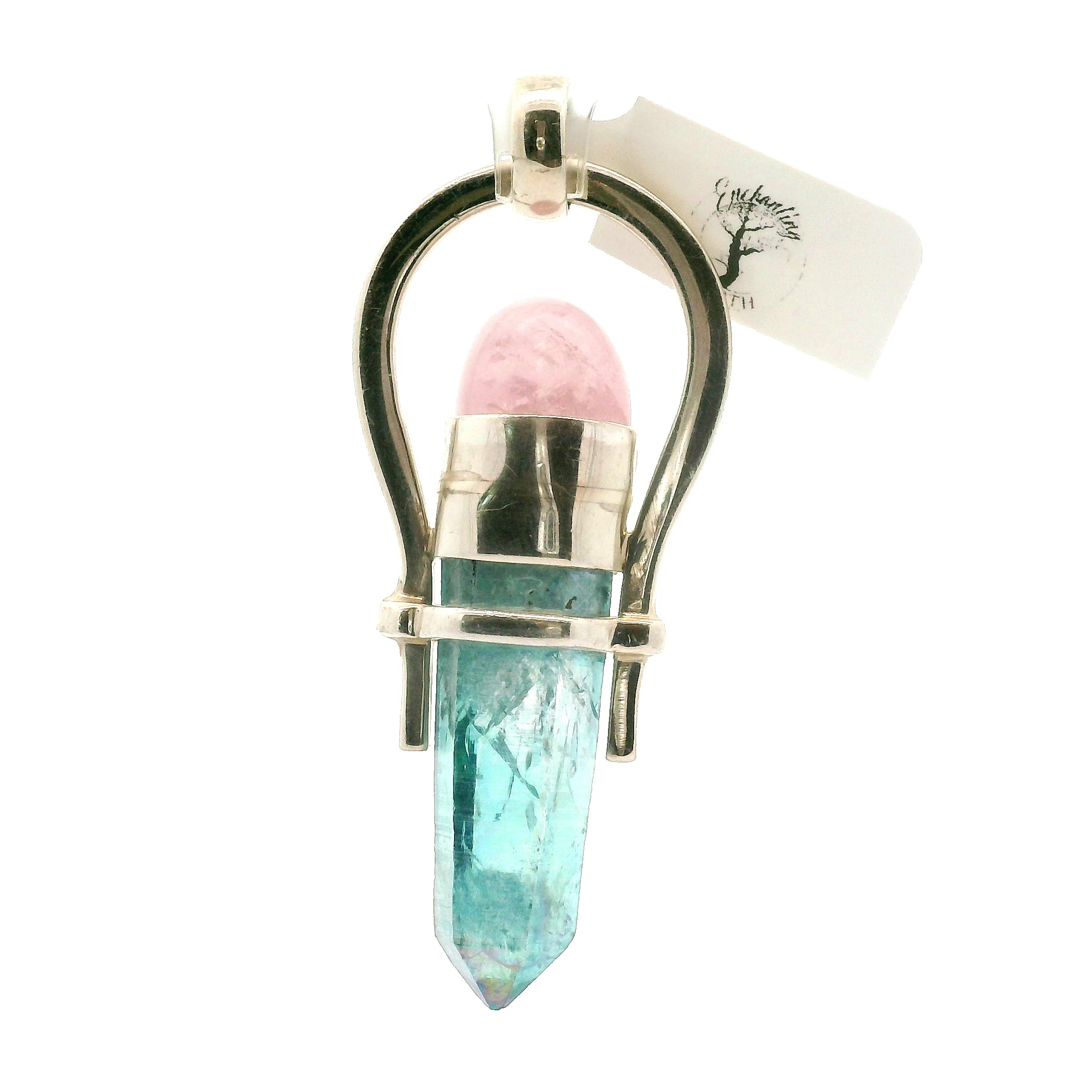 Angel Aura Quartz & Morganite Pendant .925 Silver for Love, Connection with Angels and Spirit Guides
