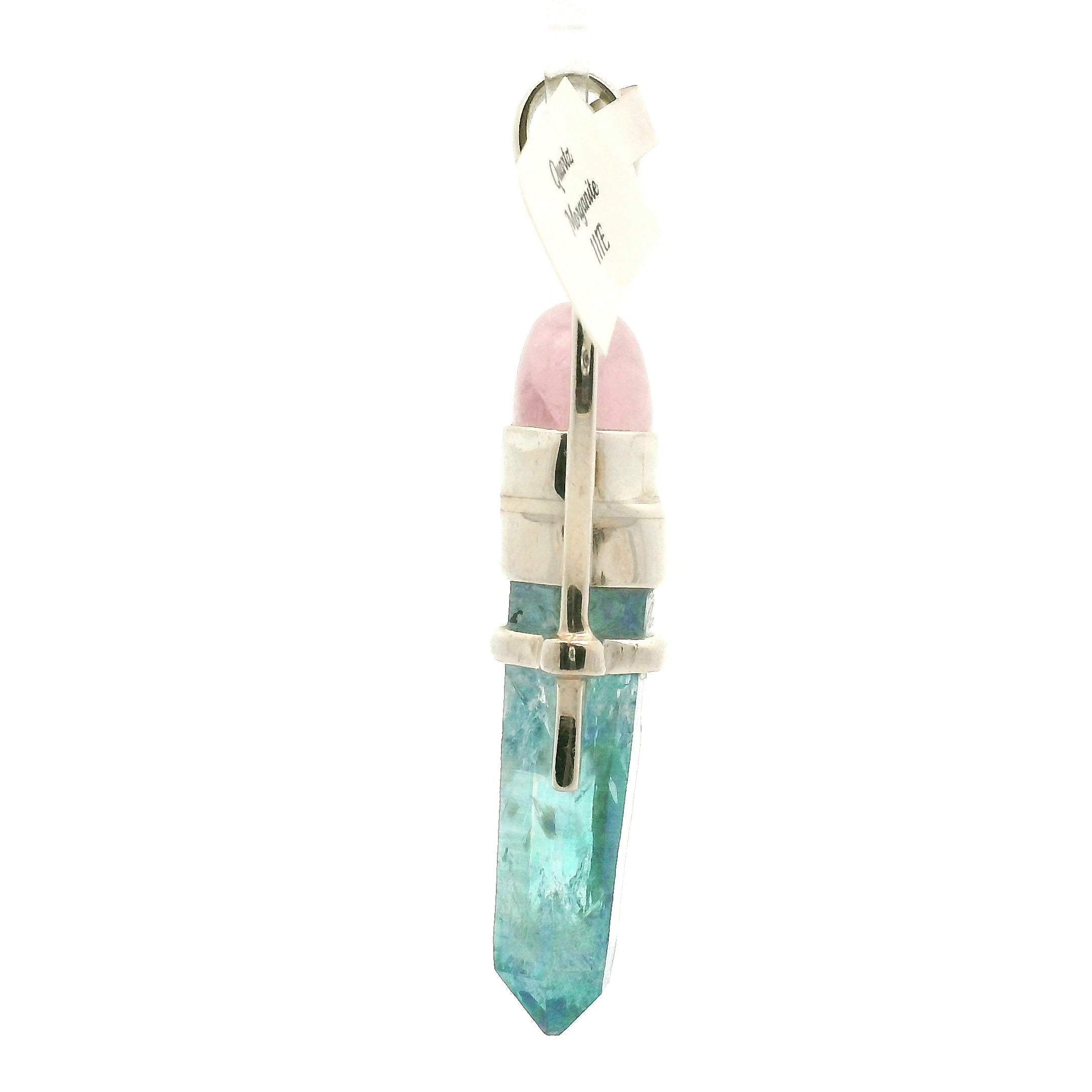 Angel Aura Quartz & Morganite Pendant .925 Silver for Love, Connection with Angels and Spirit Guides
