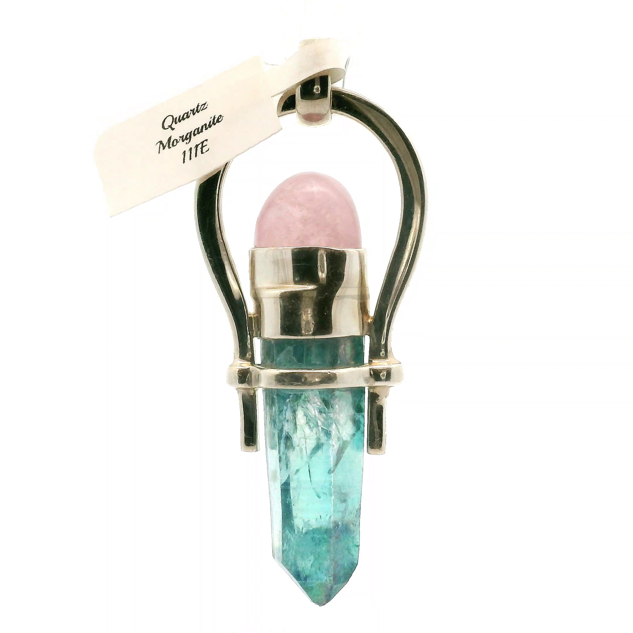 Angel Aura Quartz & Morganite Pendant .925 Silver for Love, Connection with Angels and Spirit Guides