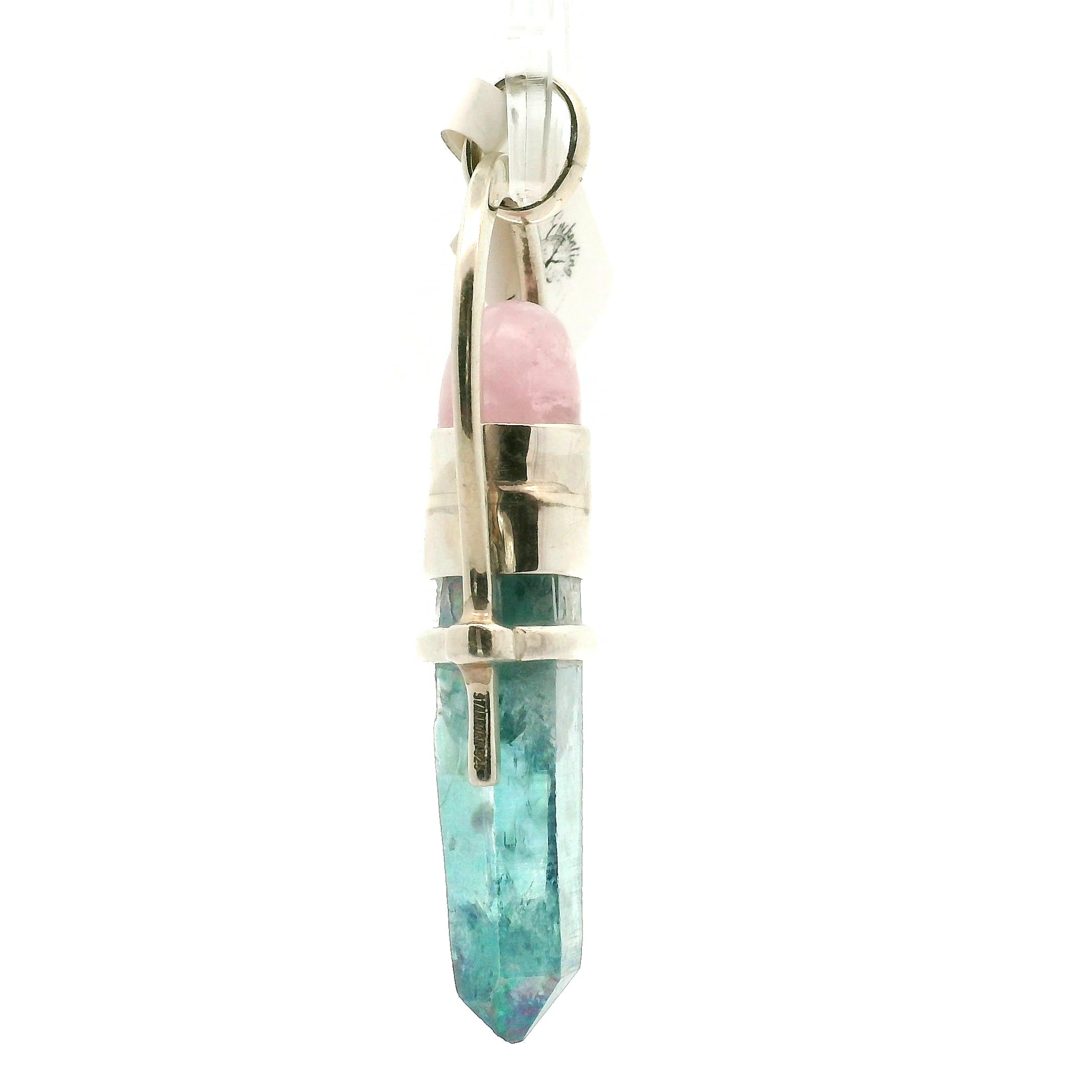 Angel Aura Quartz & Morganite Pendant .925 Silver for Love, Connection with Angels and Spirit Guides