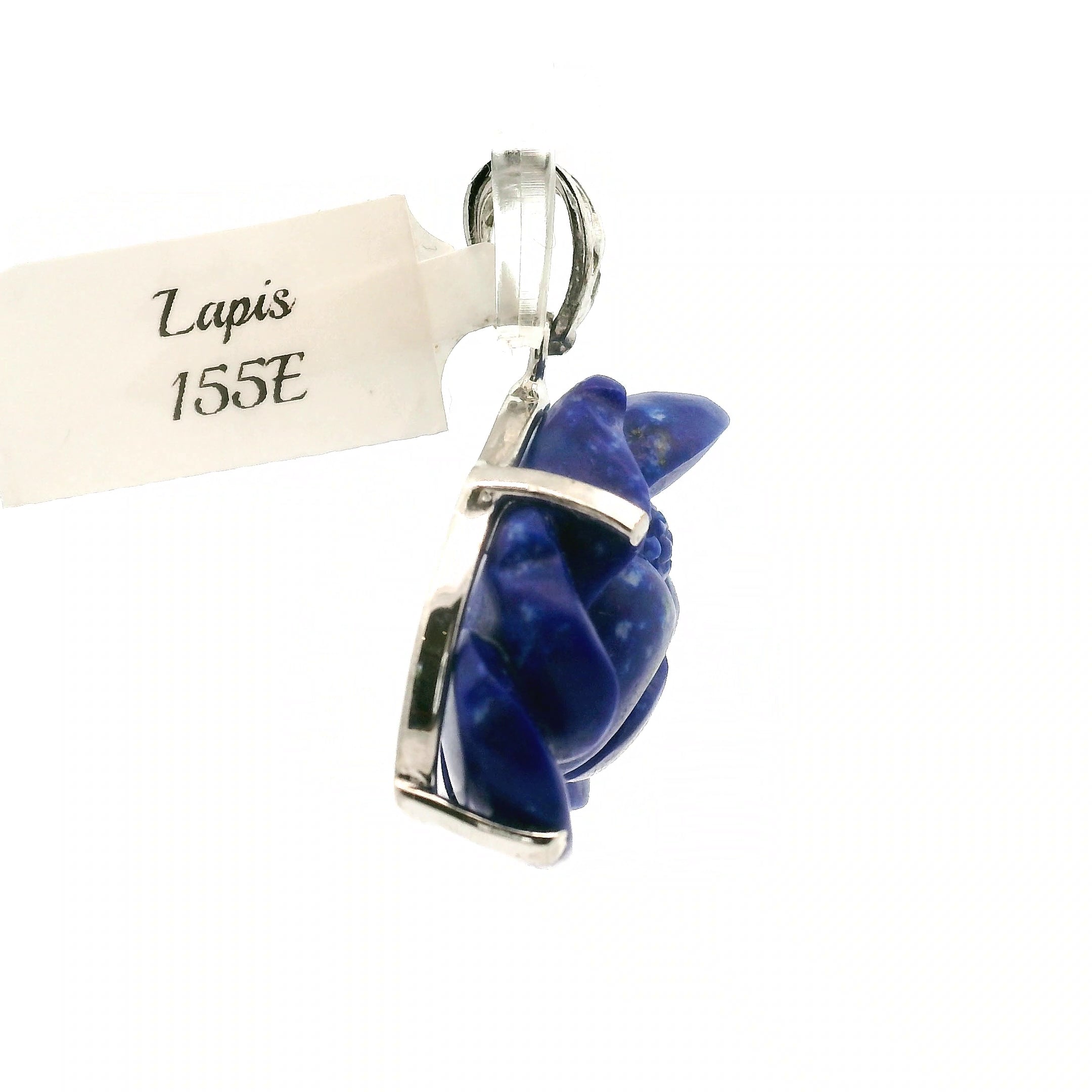 Lapis Lazuli Carved Lotus Pendant .925 Silver for Power & Confidence
