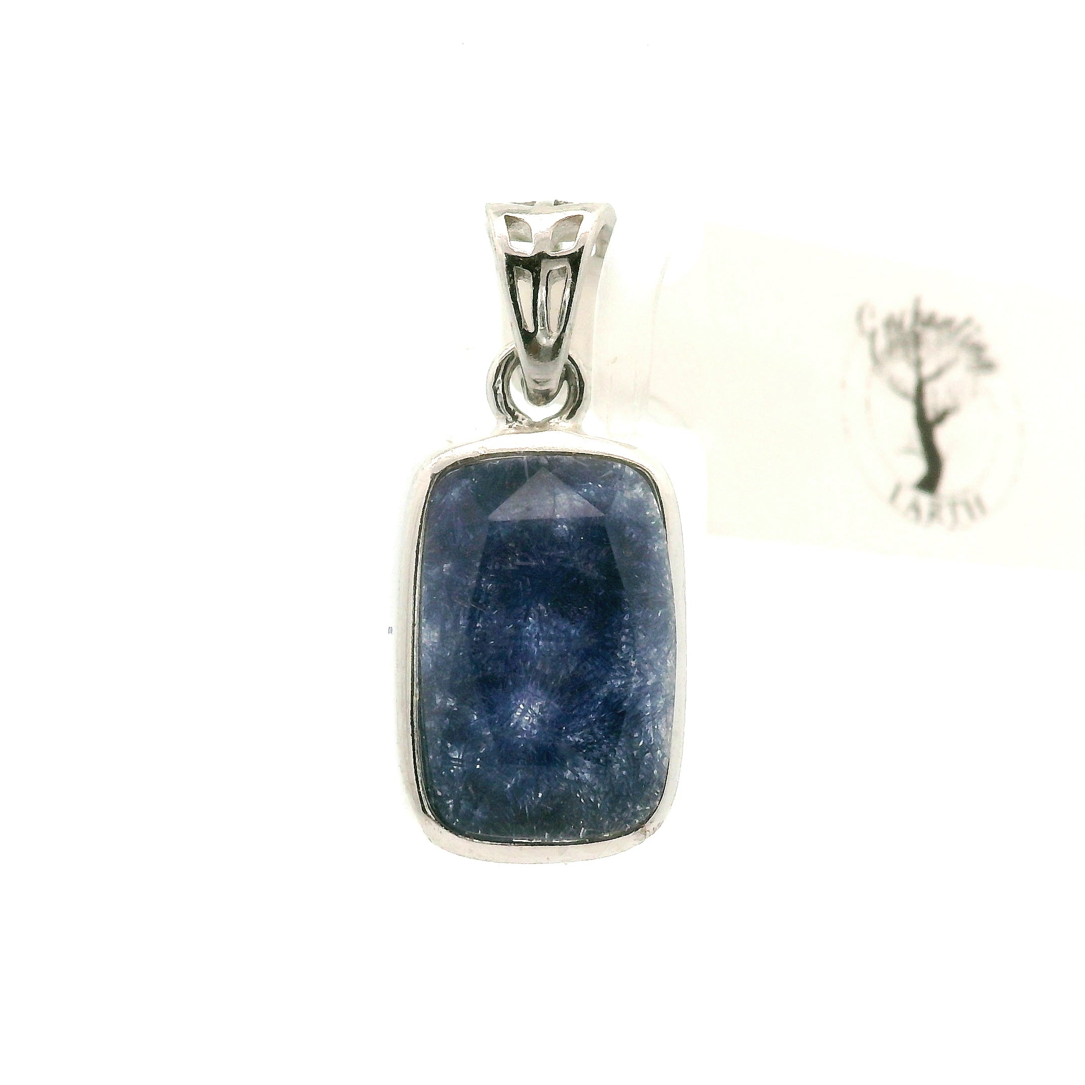 Dumortierite in Quartz Pendant .925 Silver for Hope, Improving Memory and New Ideas