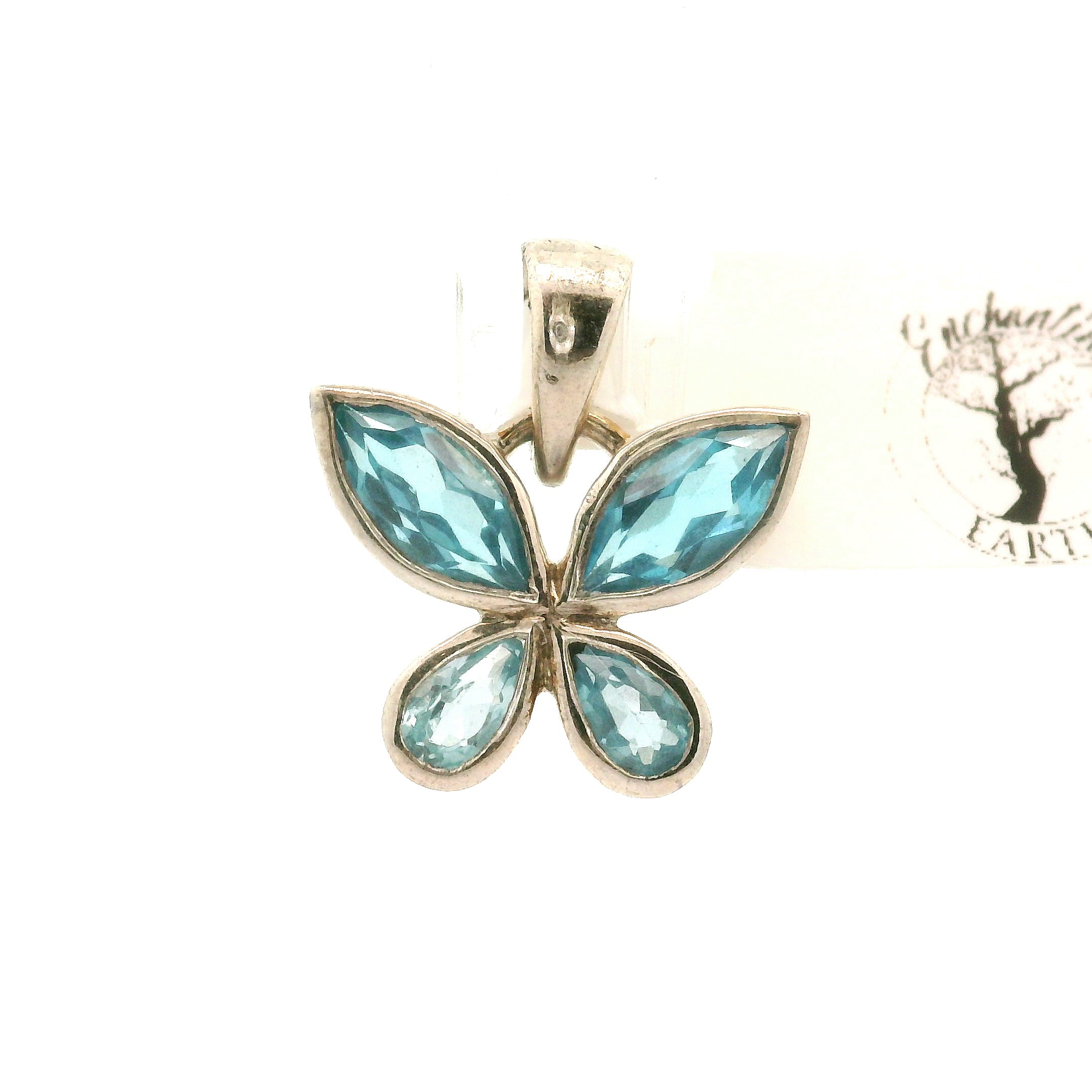 Blue Topaz Butterfly Pendant .925 Silver for Good Luck and Prosperity