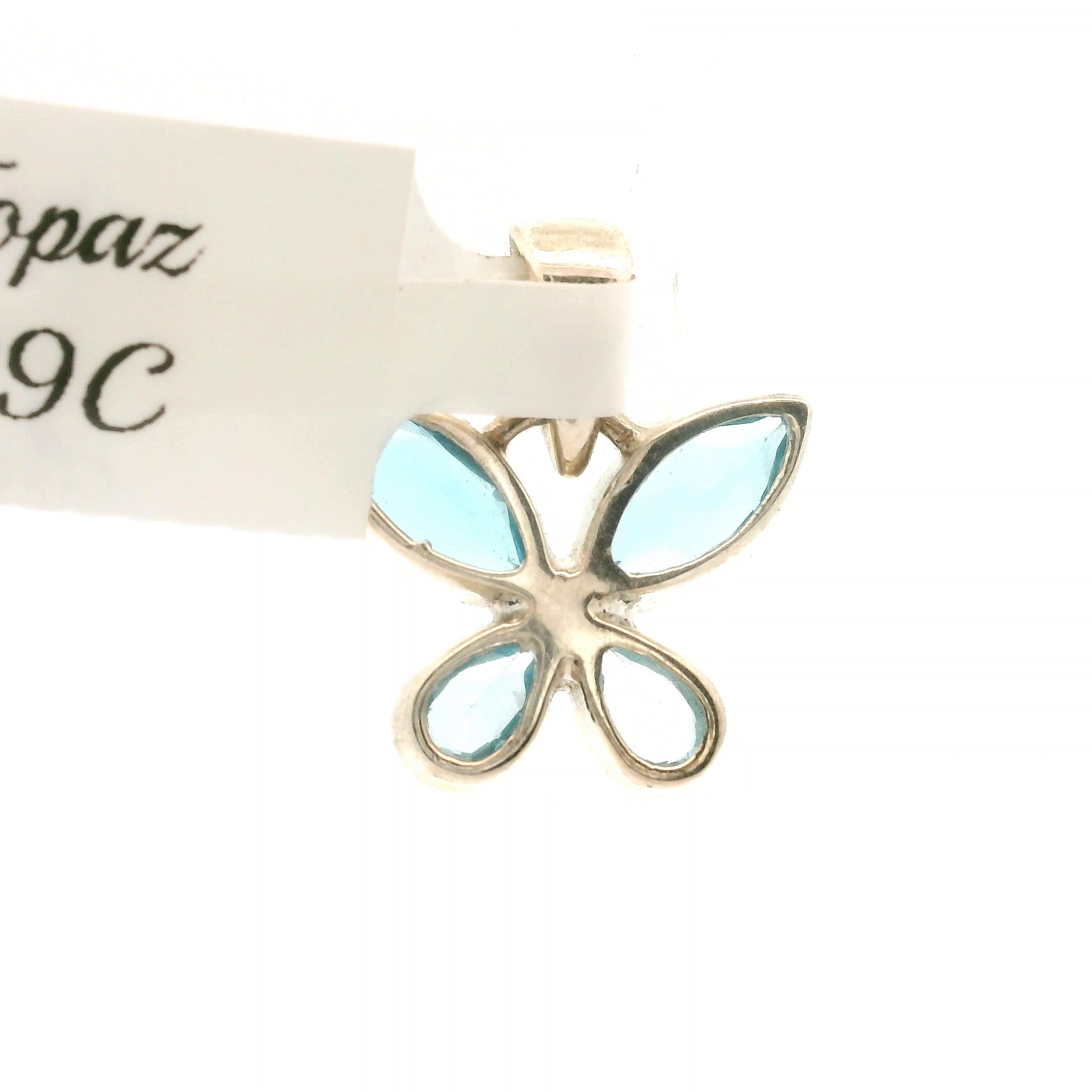Blue Topaz Butterfly Pendant .925 Silver for Good Luck and Prosperity