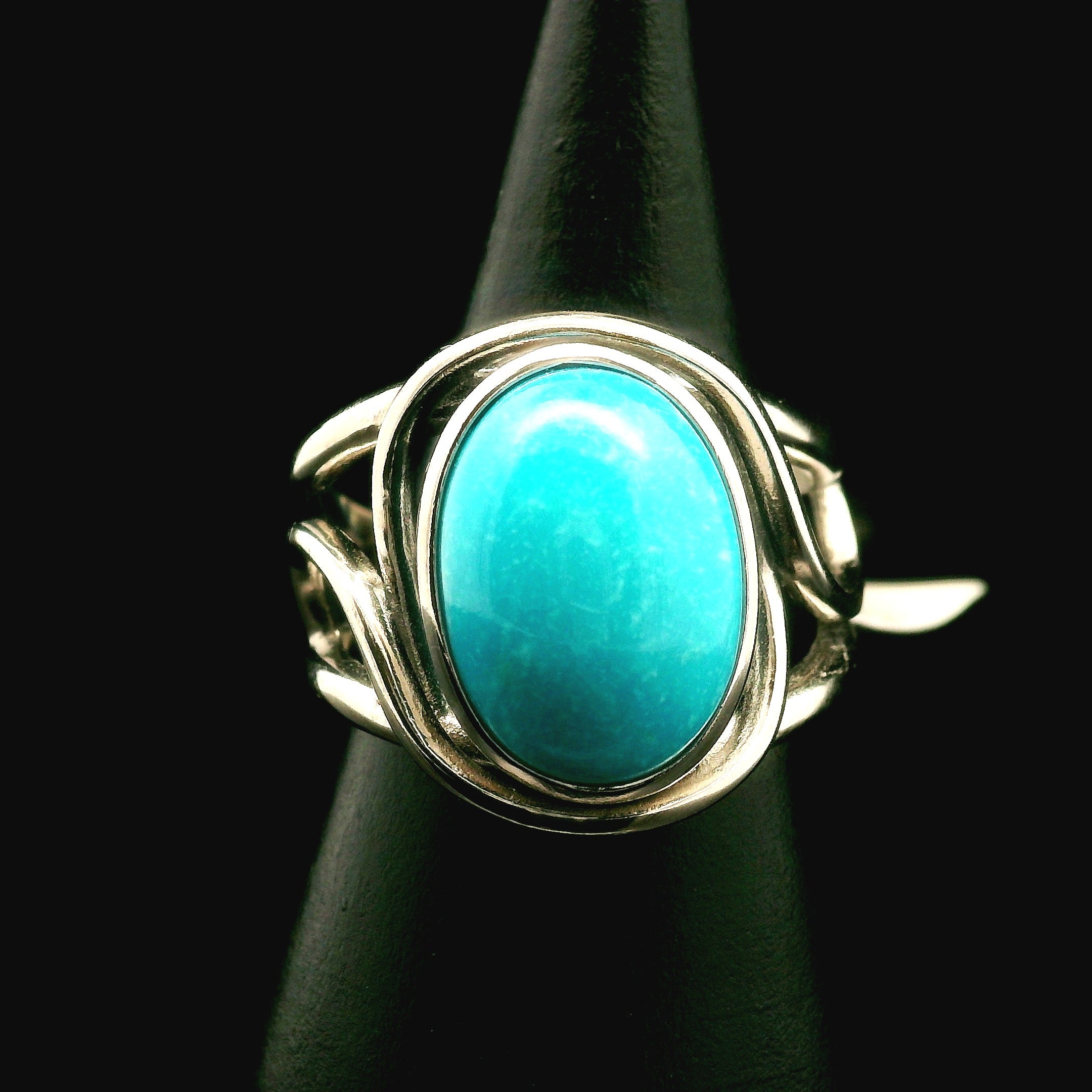 Kingman Turquoise Cuff Ring 925 Silver for Good Luck, Prosperity and Protection