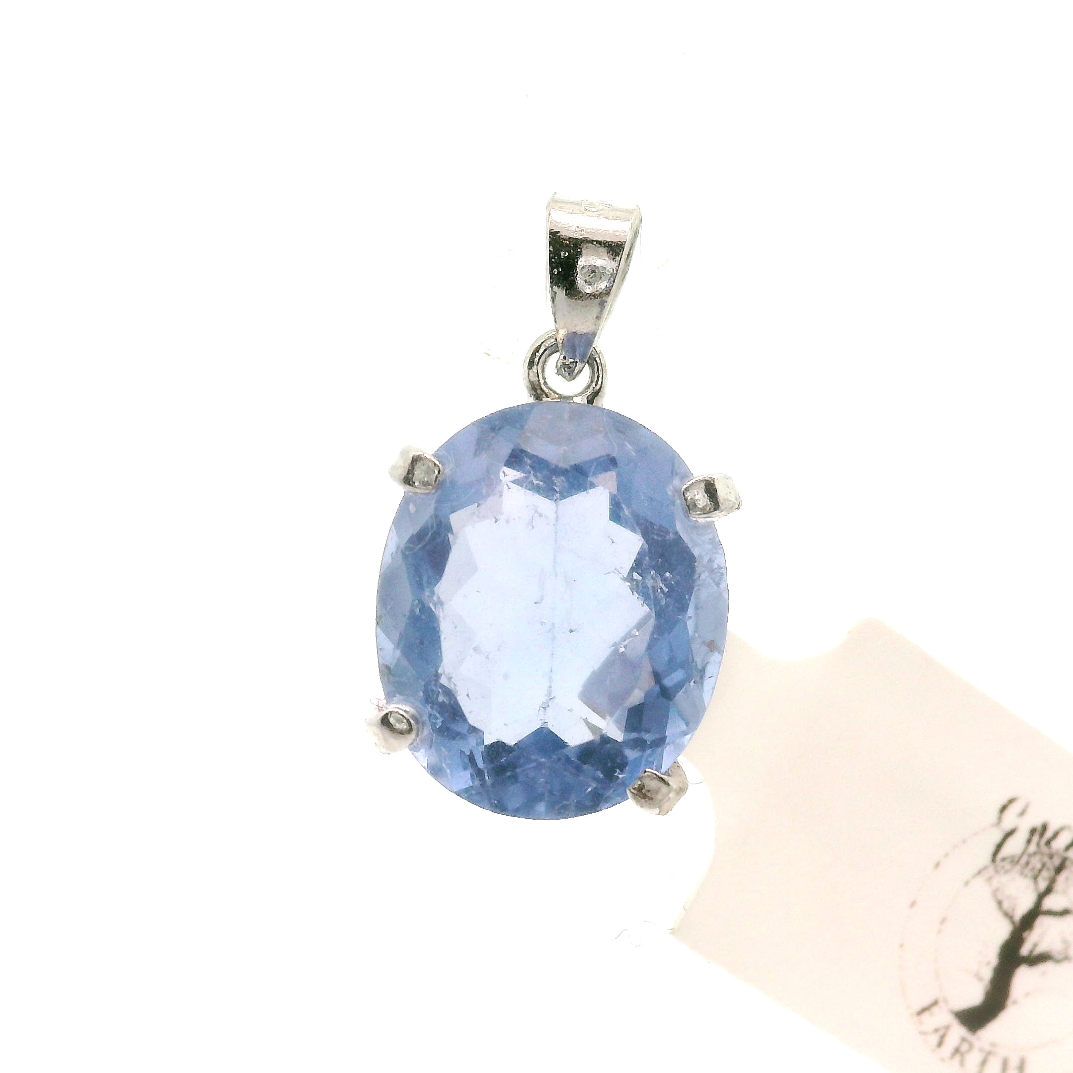 Color Changing Blue Fluorite Pendant .925 Silver for Third Eye Balancing and Focus