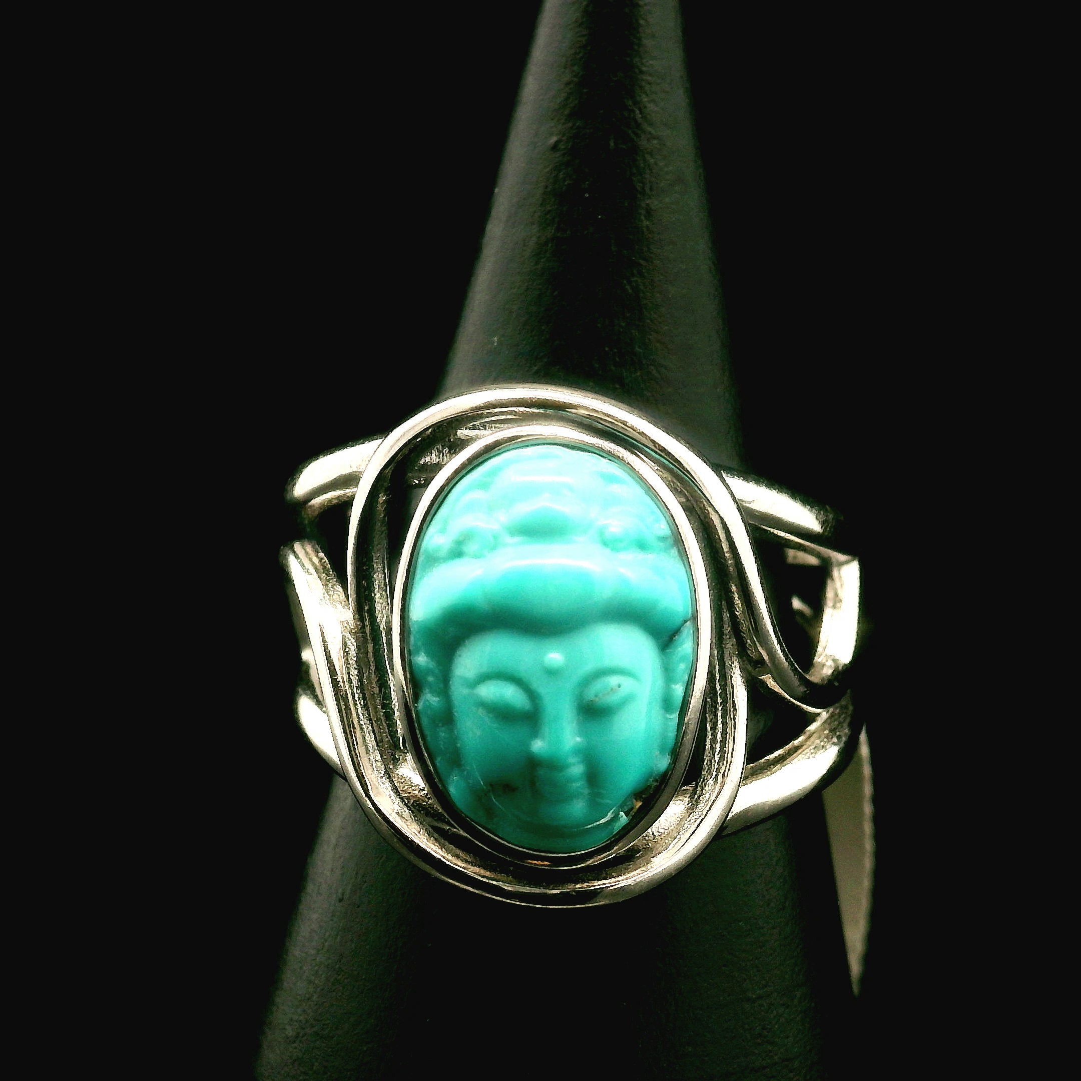 Turquoise Buddha Cuff Ring for Good Luck, Prosperity and Protection