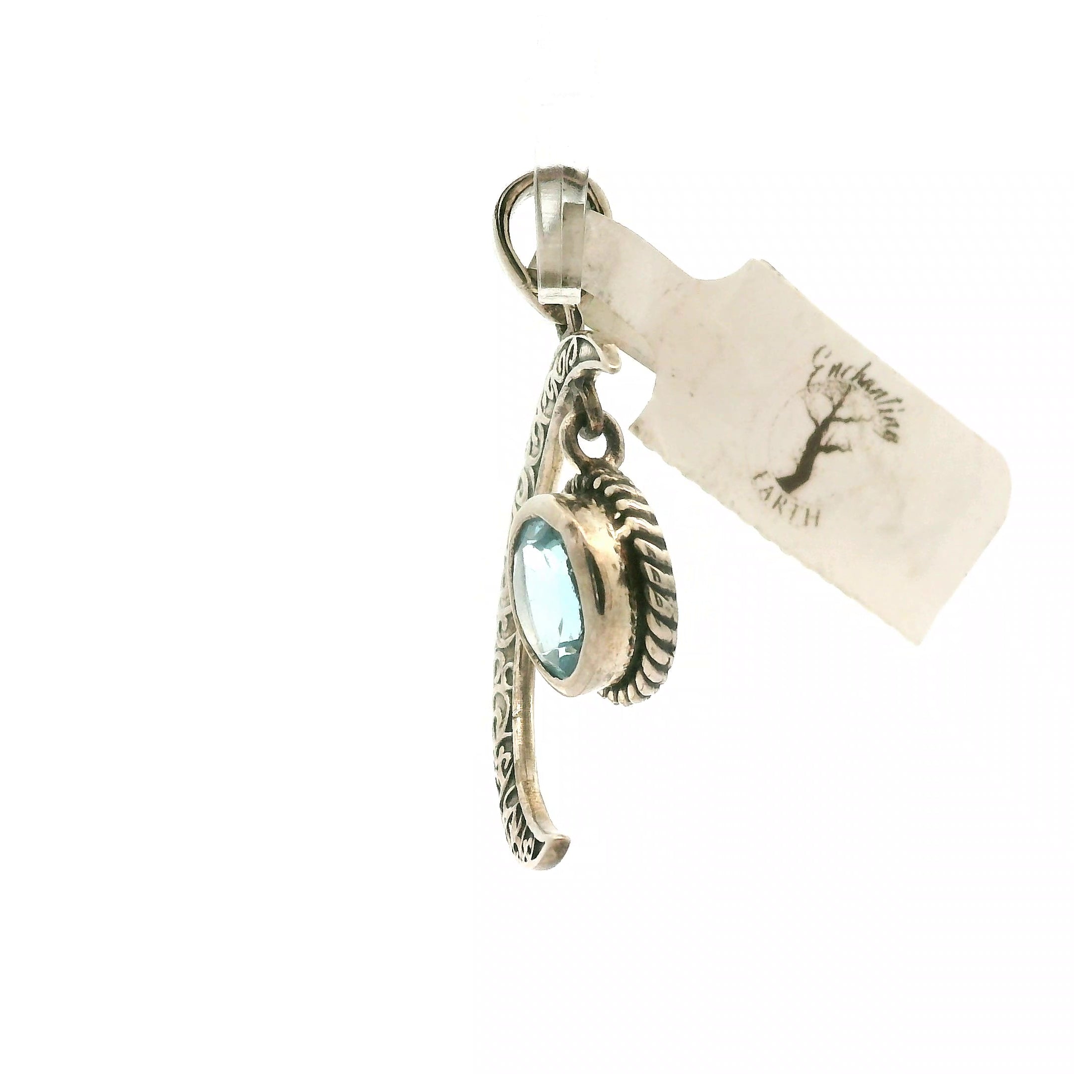 Moon Crescent Aquamarine Pendant .925 Sterling Silver for Personal Power and Intuition