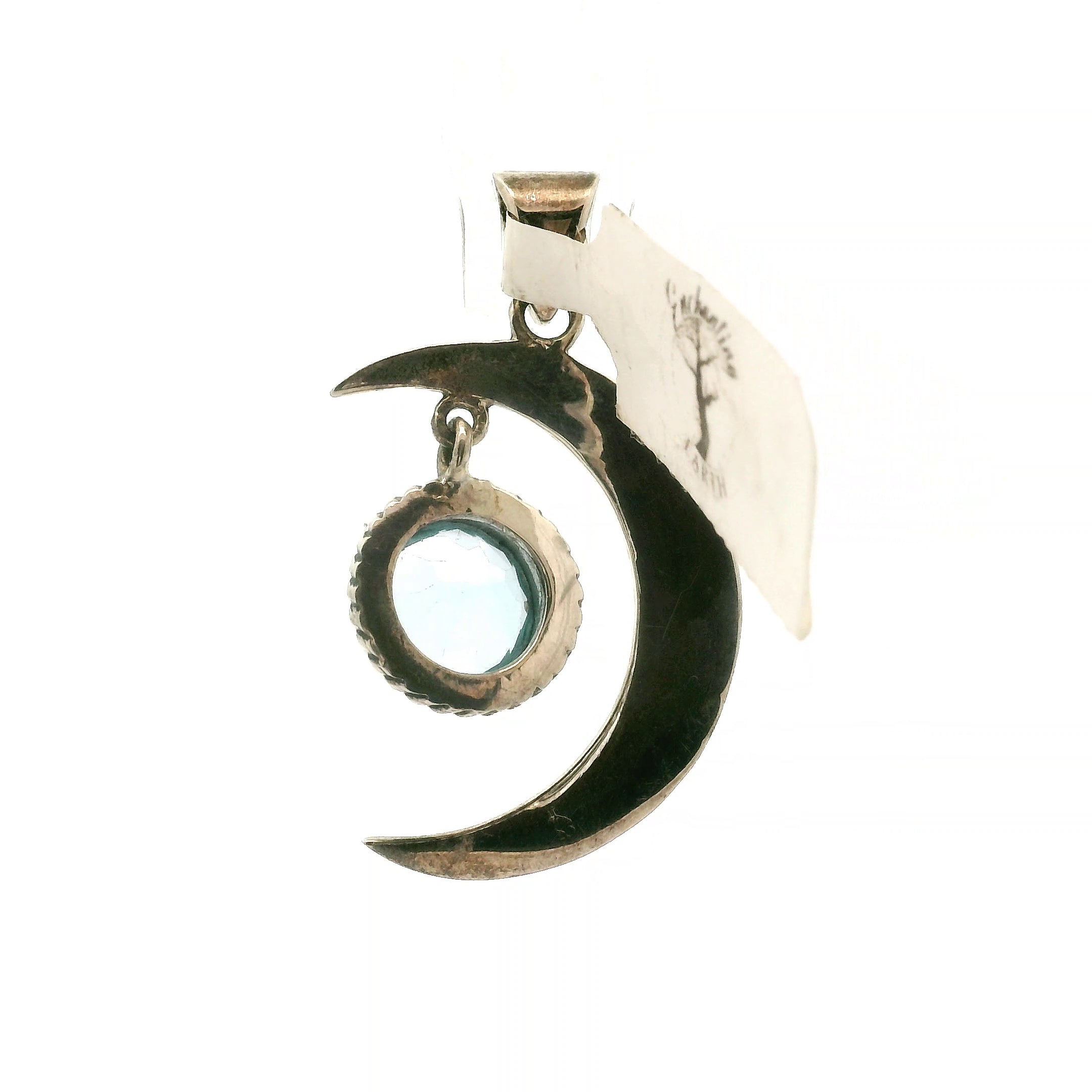 Moon Crescent Aquamarine Pendant .925 Sterling Silver for Personal Power and Intuition