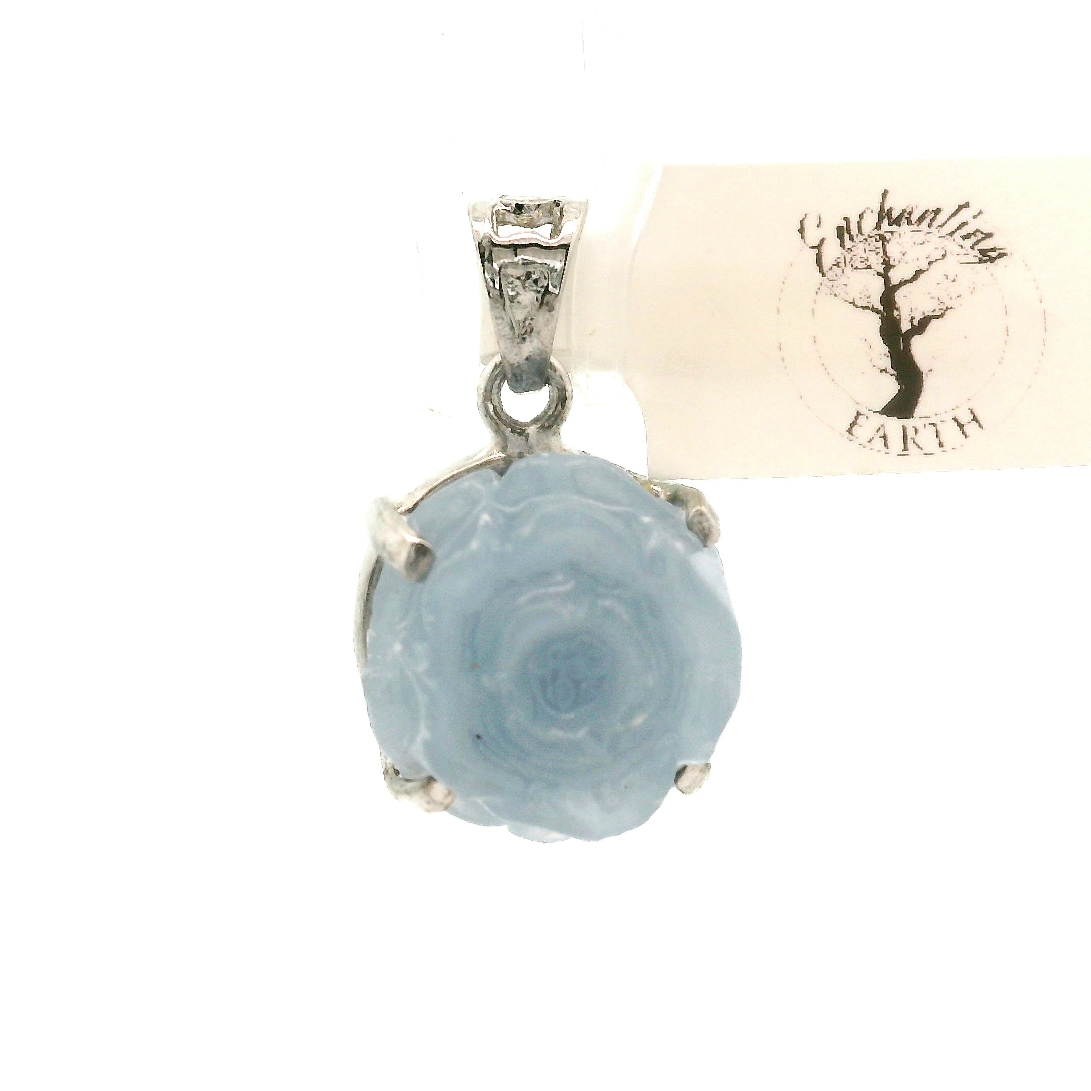 Angelite Flower Pendant .925 Silver for Communication and Connection with Angels